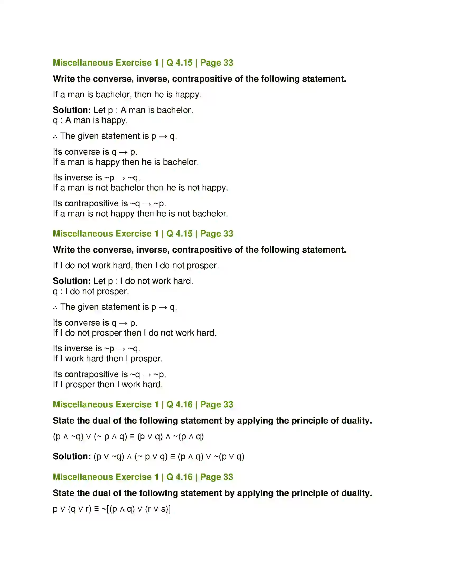Maharashtra Board Class 12th Mathematics & Statistics-1 (Commerce) Mathematical Logic Solution 75
