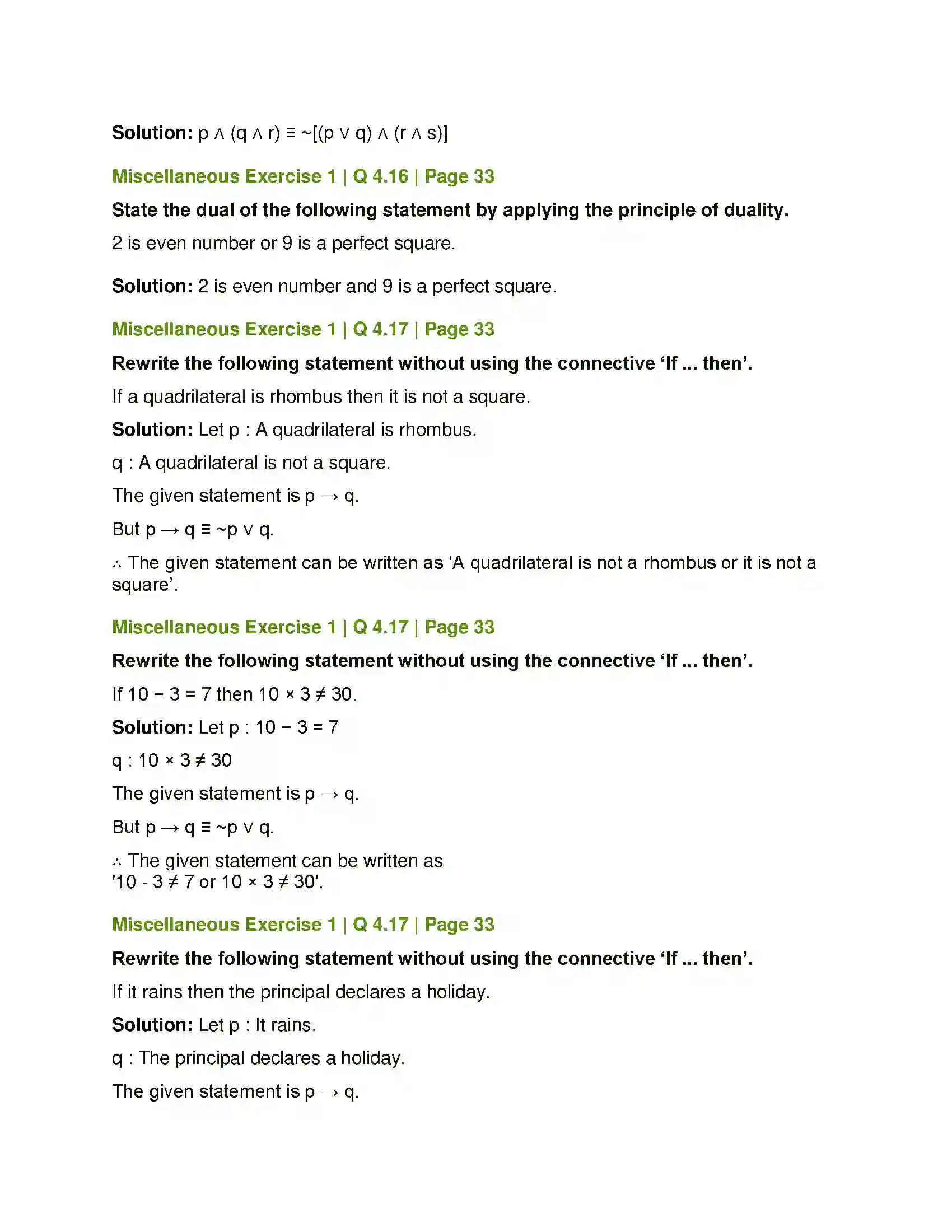 Maharashtra Board Class 12th Mathematics & Statistics-1 (Commerce) Mathematical Logic Solution 76
