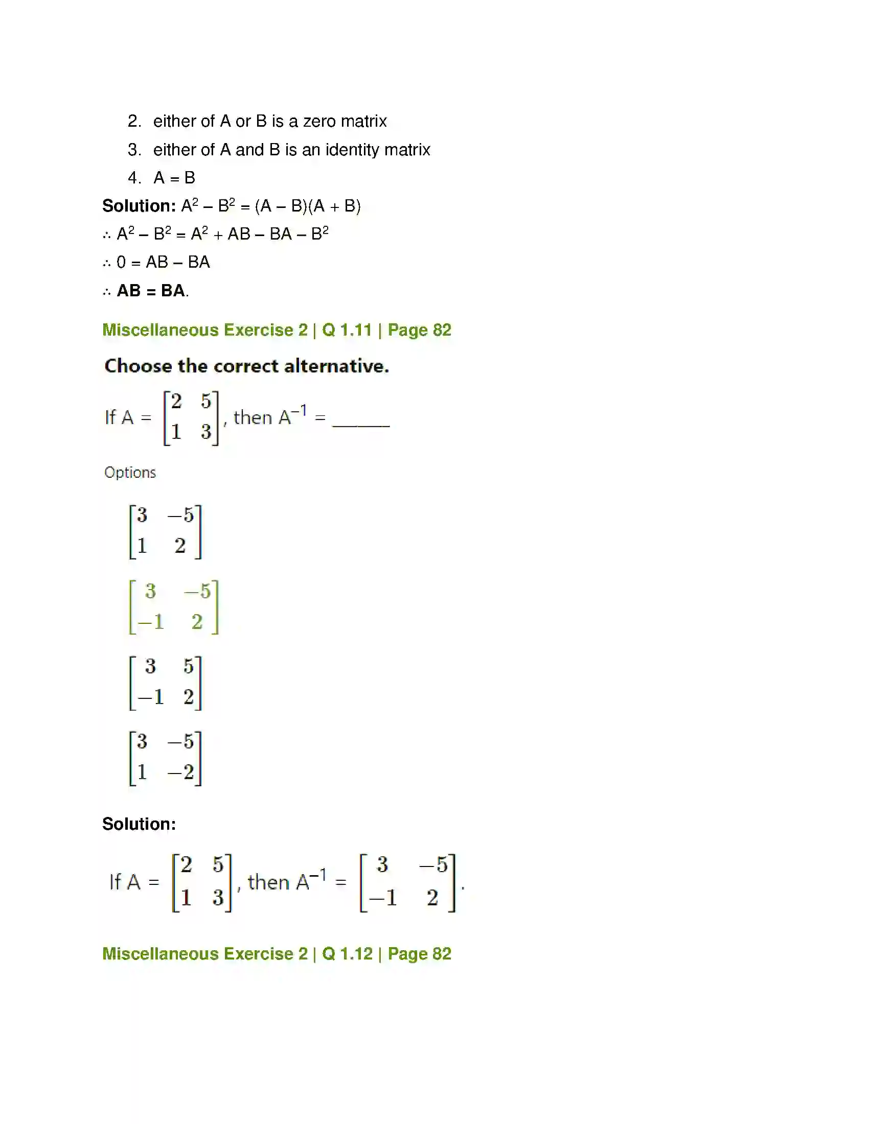 Maharashtra Board Class 12th Mathematics & Statistics-1 (Commerce) Matrices Solution 110