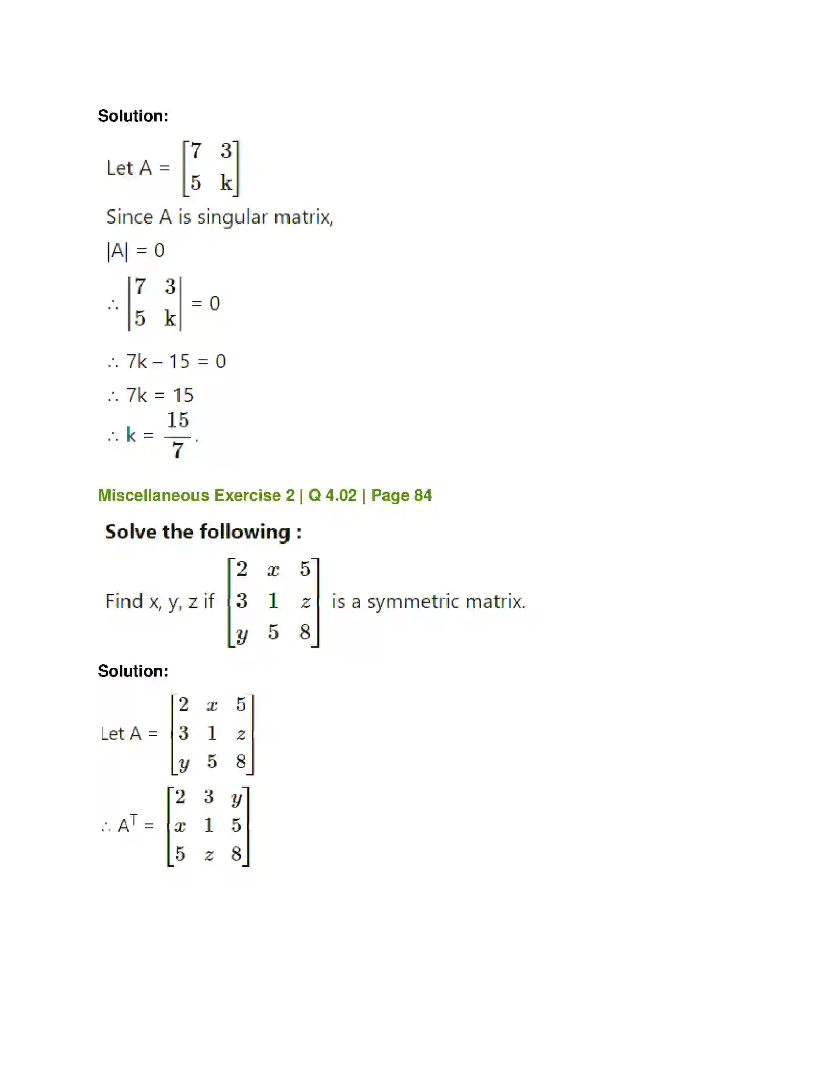 Maharashtra Board Class 12th Mathematics & Statistics-1 (Commerce) Matrices Solution 119
