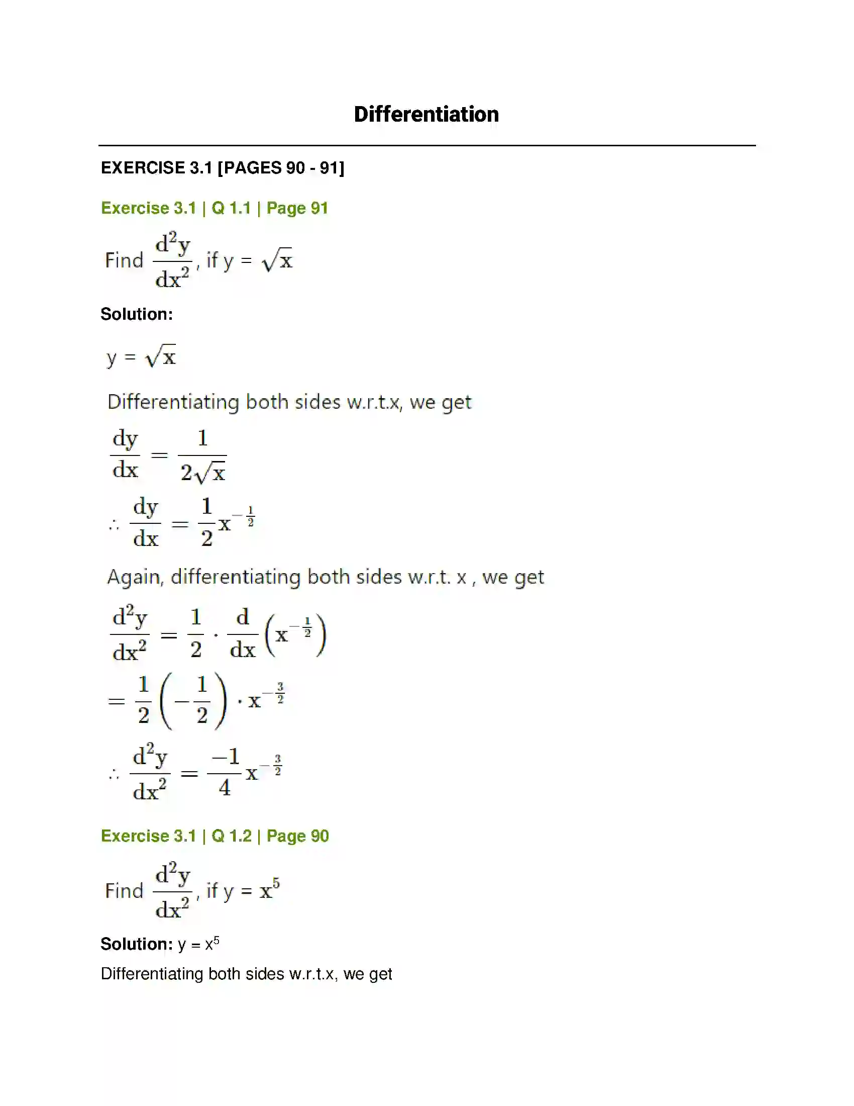 Maharashtra Board Class 12th Mathematics & Statistics-1 (Commerce) Differentiation Solution 1