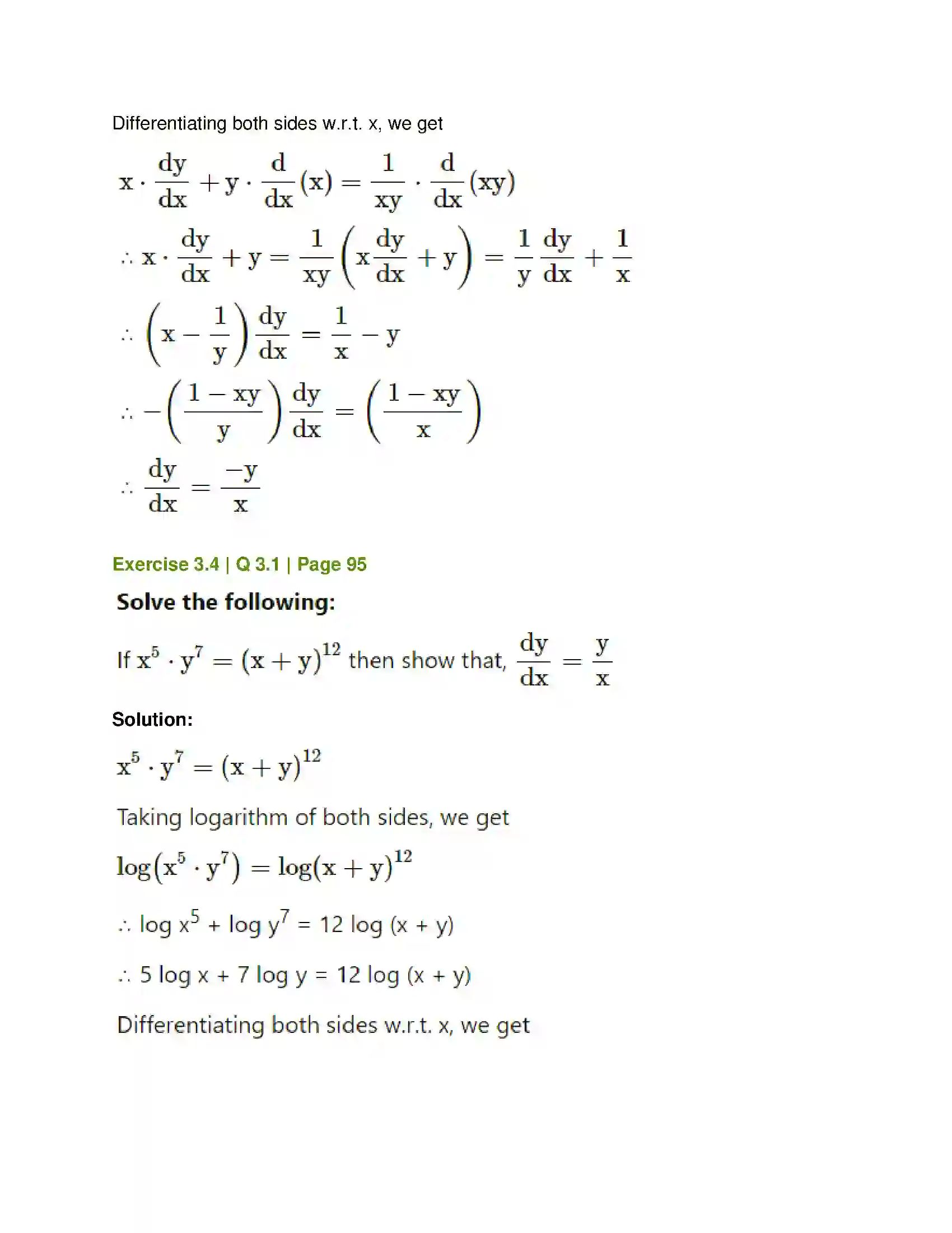 Maharashtra Board Class 12th Mathematics & Statistics-1 (Commerce) Differentiation Solution 26