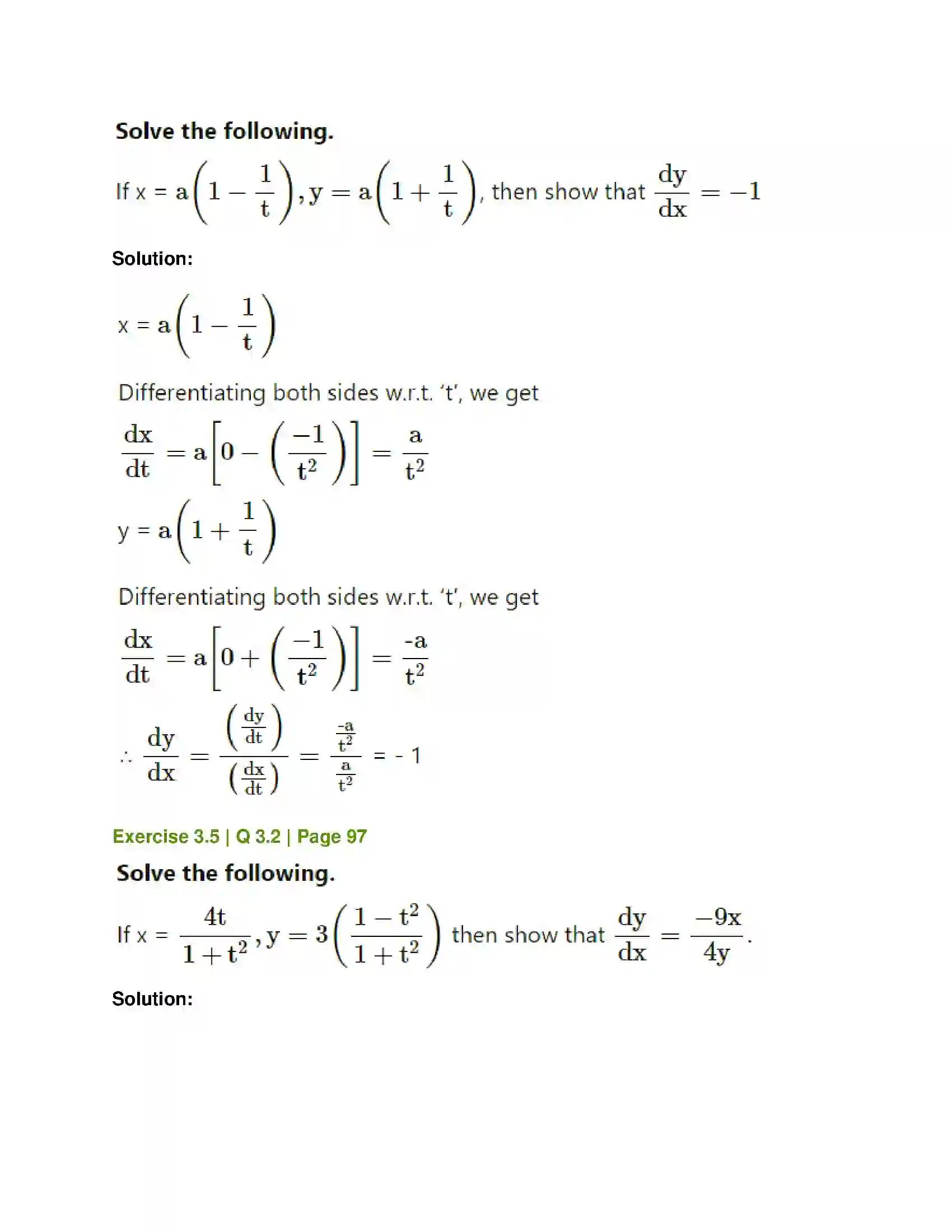 Maharashtra Board Class 12th Mathematics & Statistics-1 (Commerce) Differentiation Solution 34