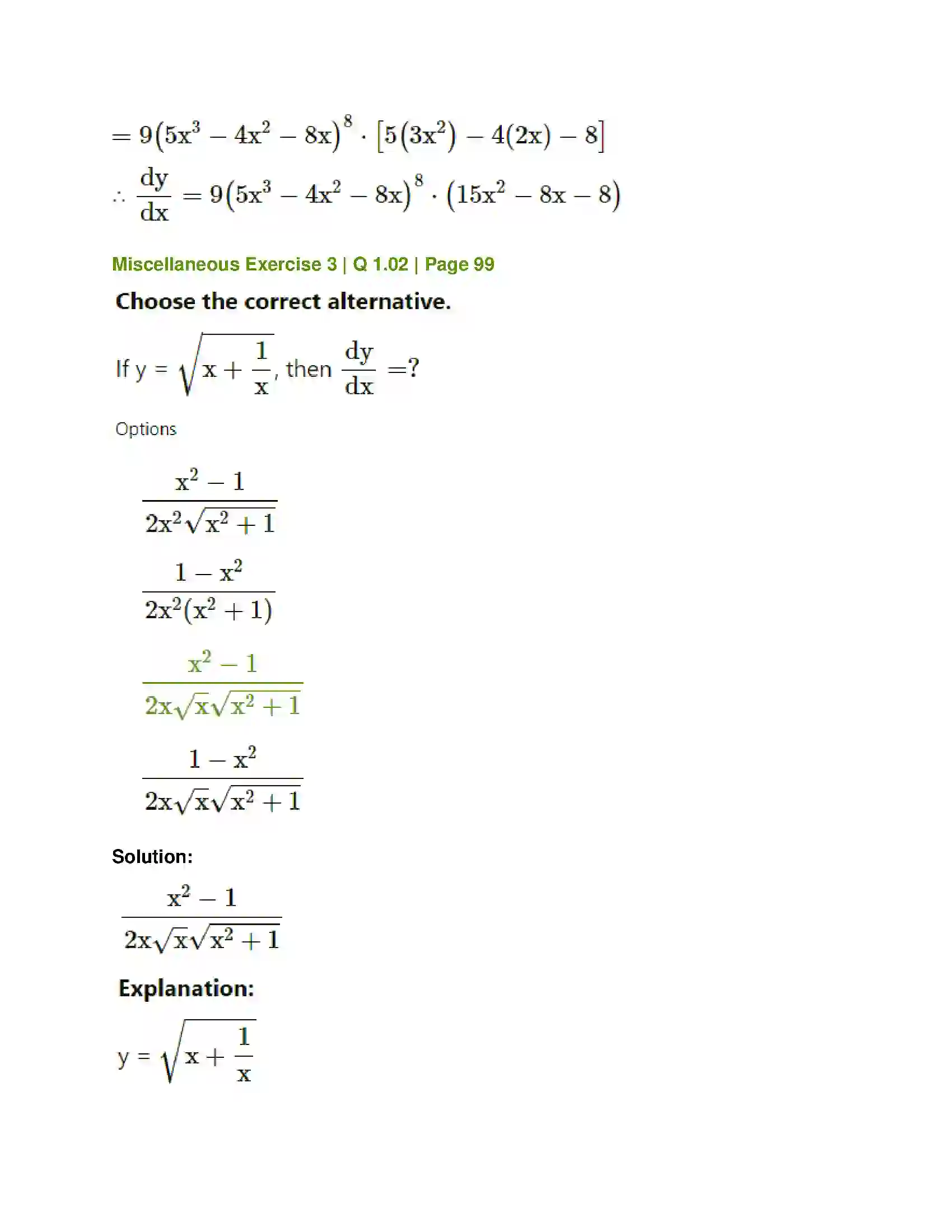Maharashtra Board Class 12th Mathematics & Statistics-1 (Commerce) Differentiation Solution 42