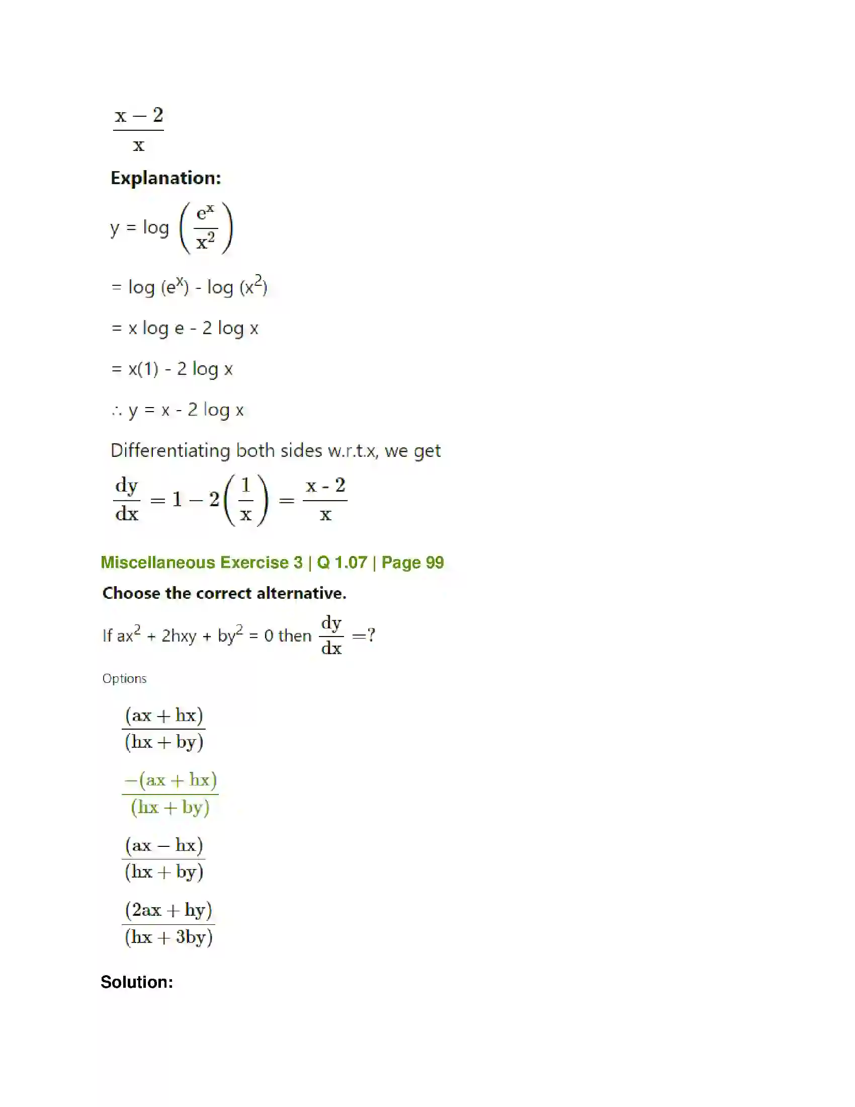 Maharashtra Board Class 12th Mathematics & Statistics-1 (Commerce) Differentiation Solution 46