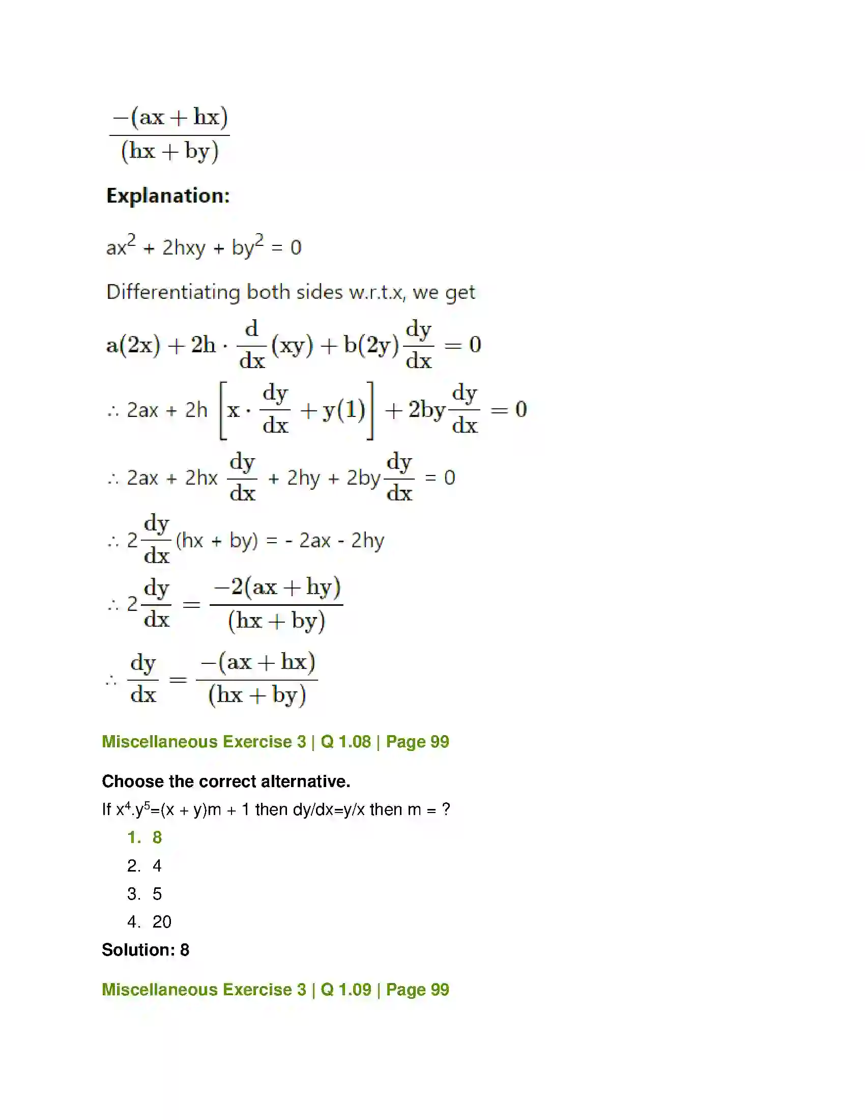 Maharashtra Board Class 12th Mathematics & Statistics-1 (Commerce) Differentiation Solution 47