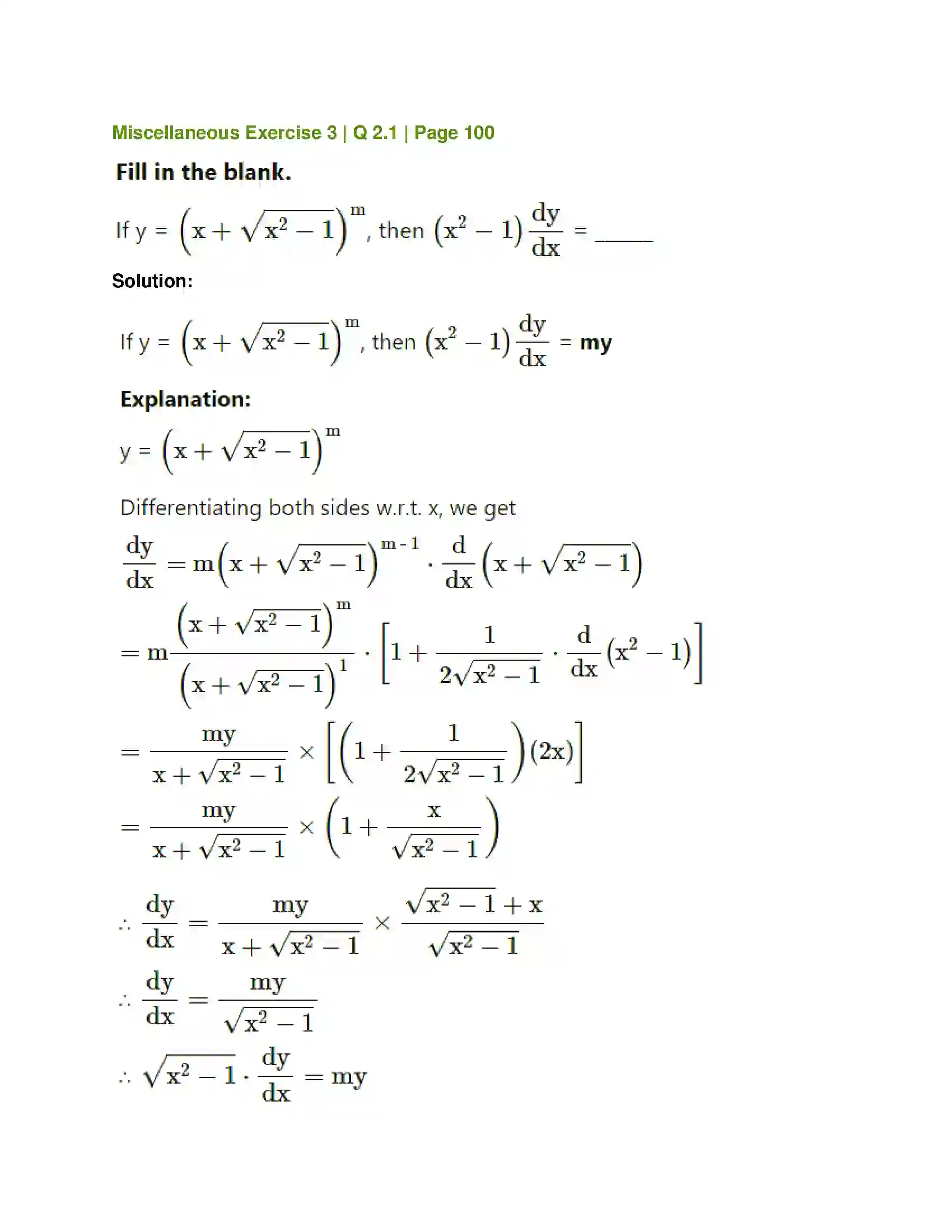 Maharashtra Board Class 12th Mathematics & Statistics-1 (Commerce) Differentiation Solution 55