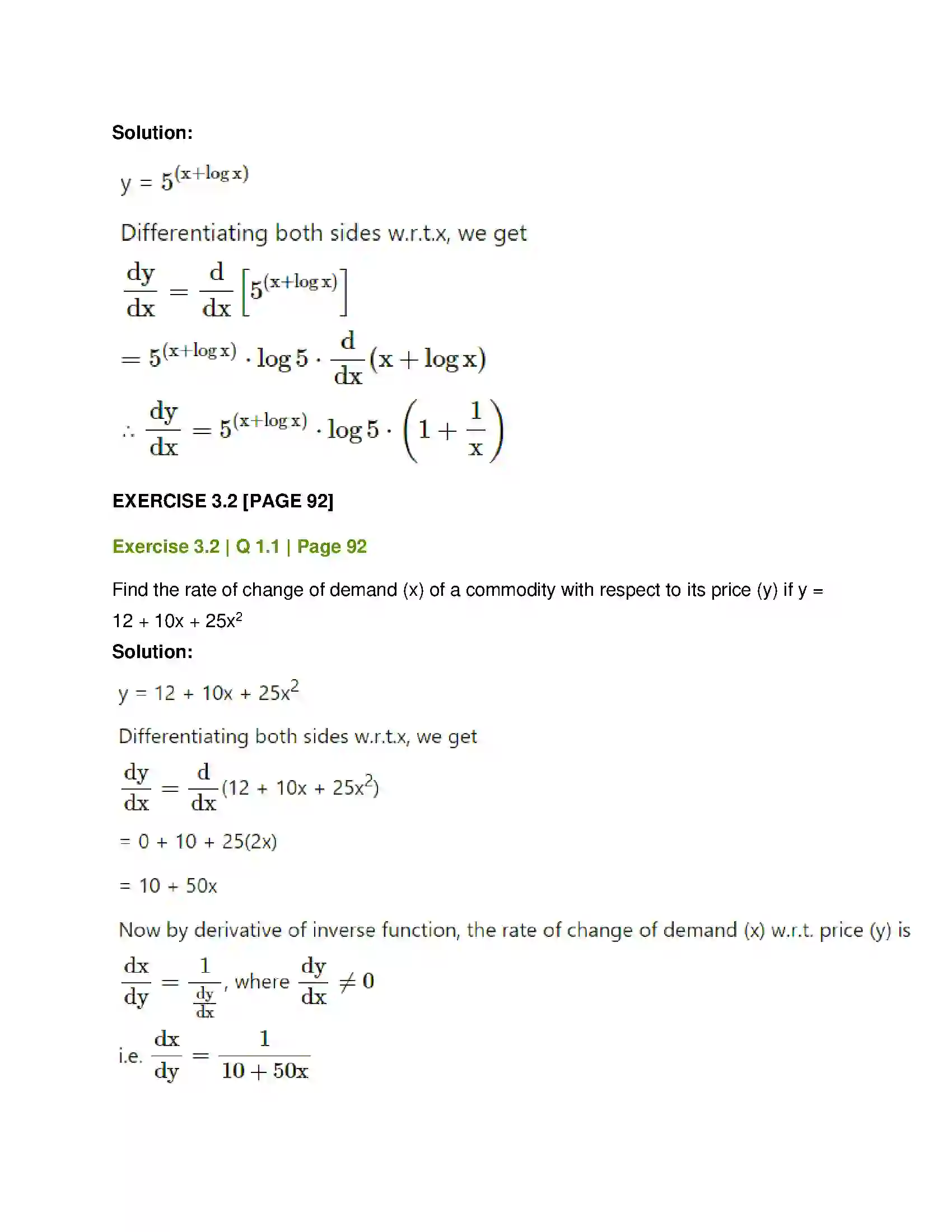 Maharashtra Board Class 12th Mathematics & Statistics-1 (Commerce) Differentiation Solution 6