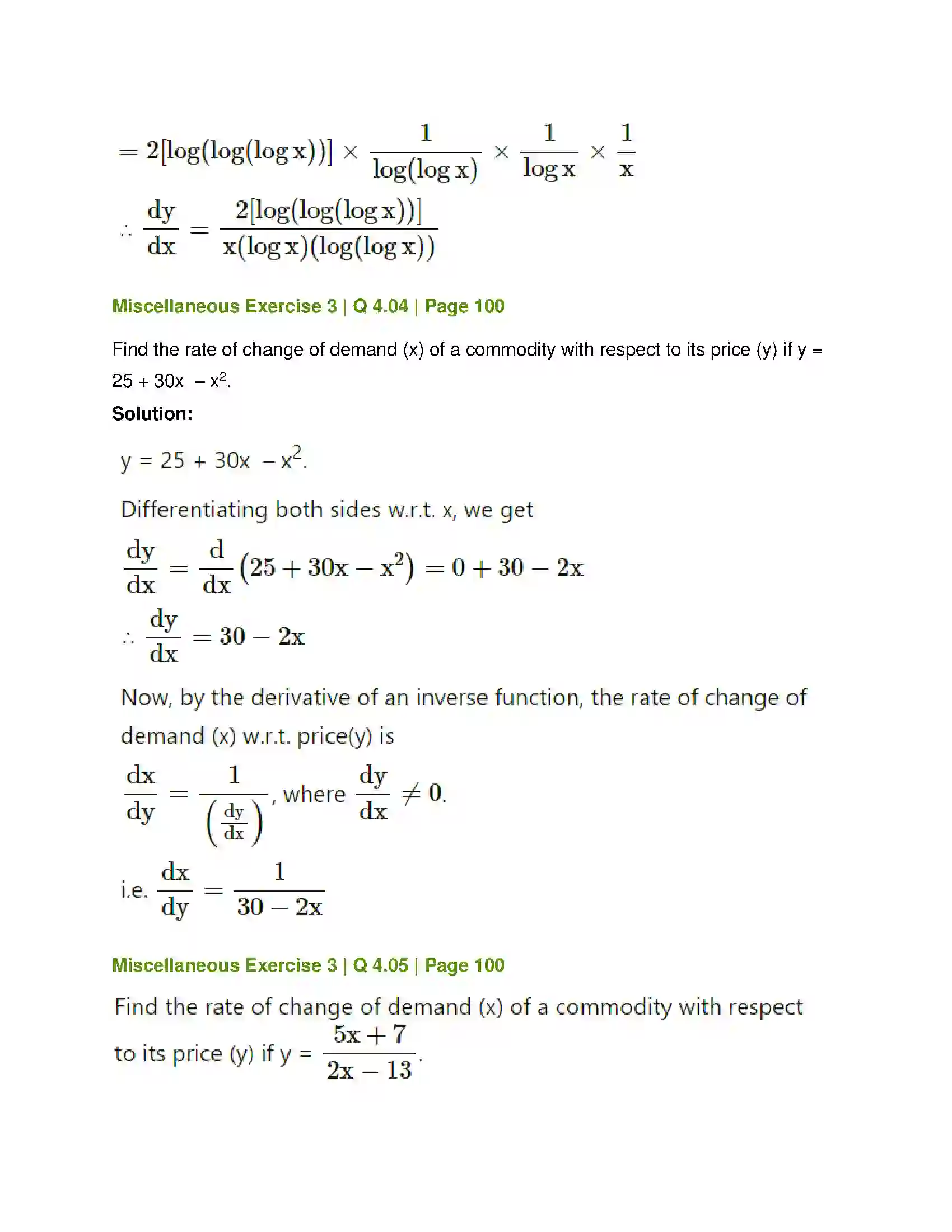 Maharashtra Board Class 12th Mathematics & Statistics-1 (Commerce) Differentiation Solution 60