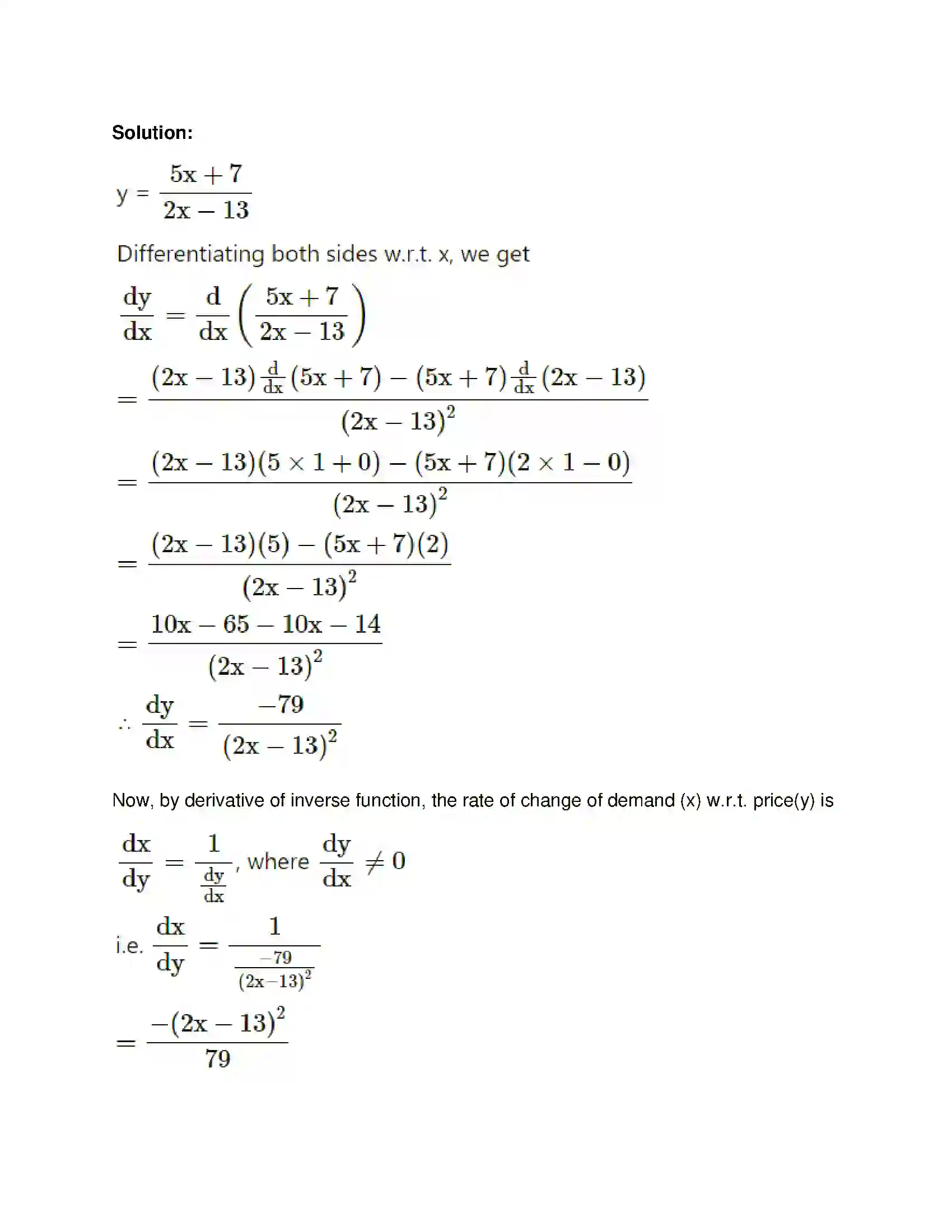Maharashtra Board Class 12th Mathematics & Statistics-1 (Commerce) Differentiation Solution 61