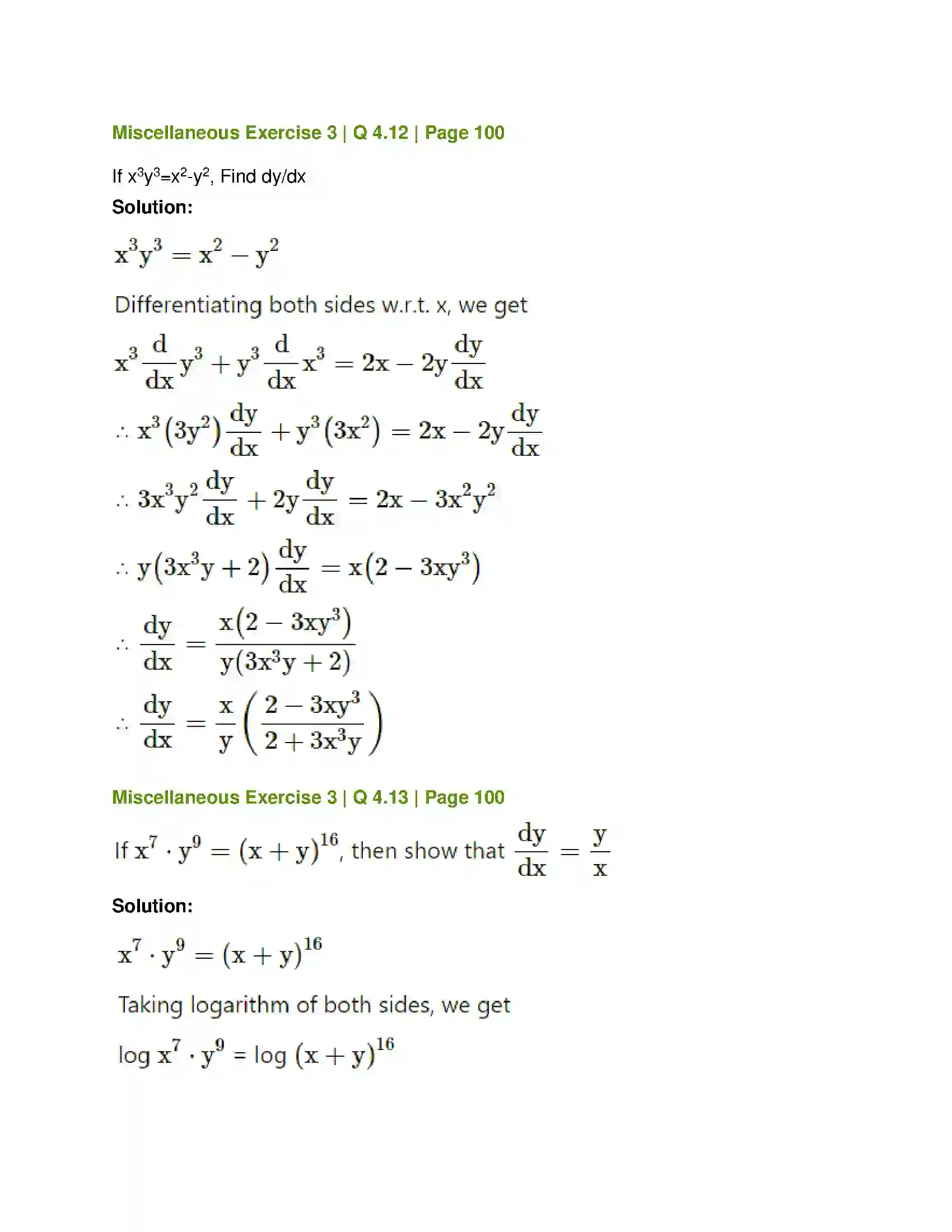 Maharashtra Board Class 12th Mathematics & Statistics-1 (Commerce) Differentiation Solution 68