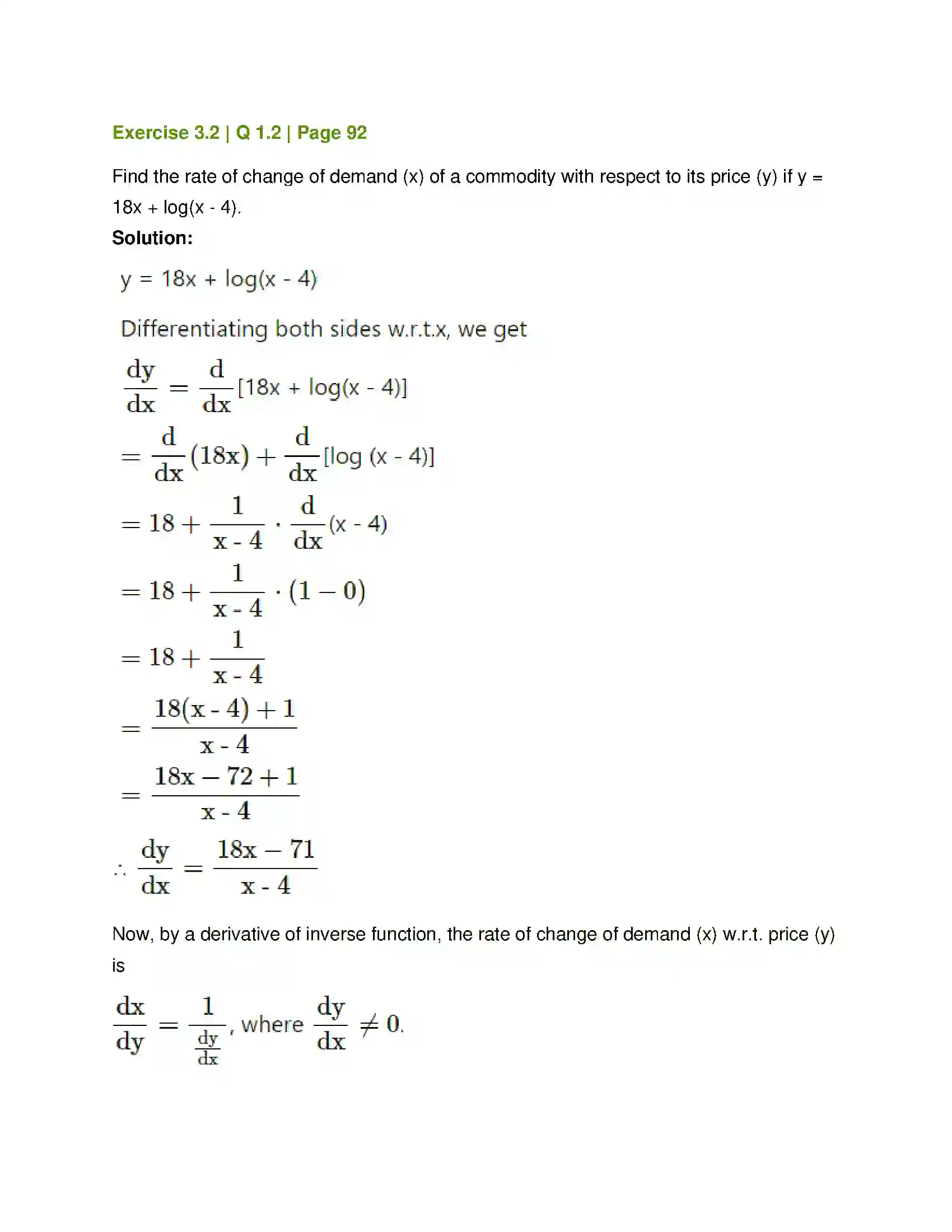 Maharashtra Board Class 12th Mathematics & Statistics-1 (Commerce) Differentiation Solution 7