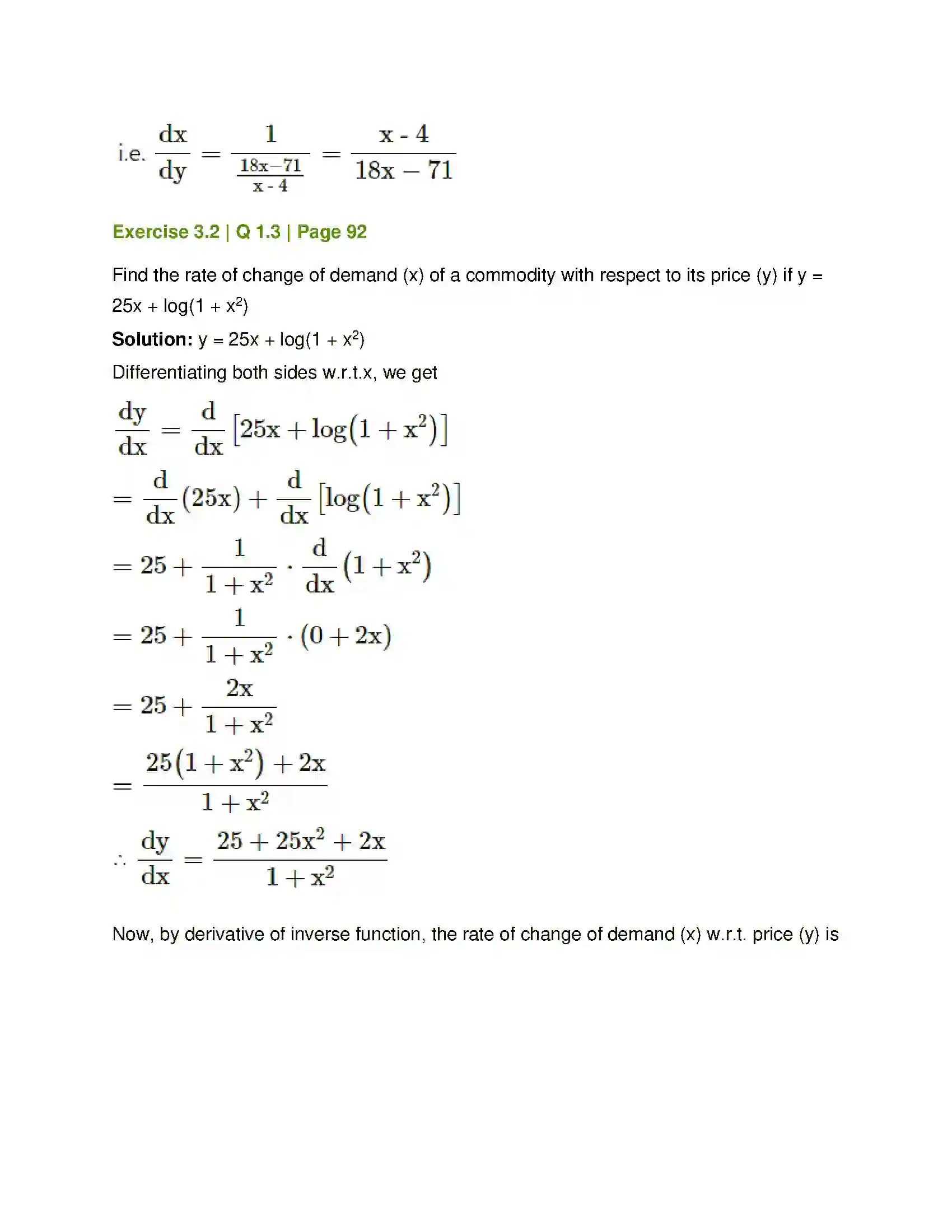 Maharashtra Board Class 12th Mathematics & Statistics-1 (Commerce) Differentiation Solution 8