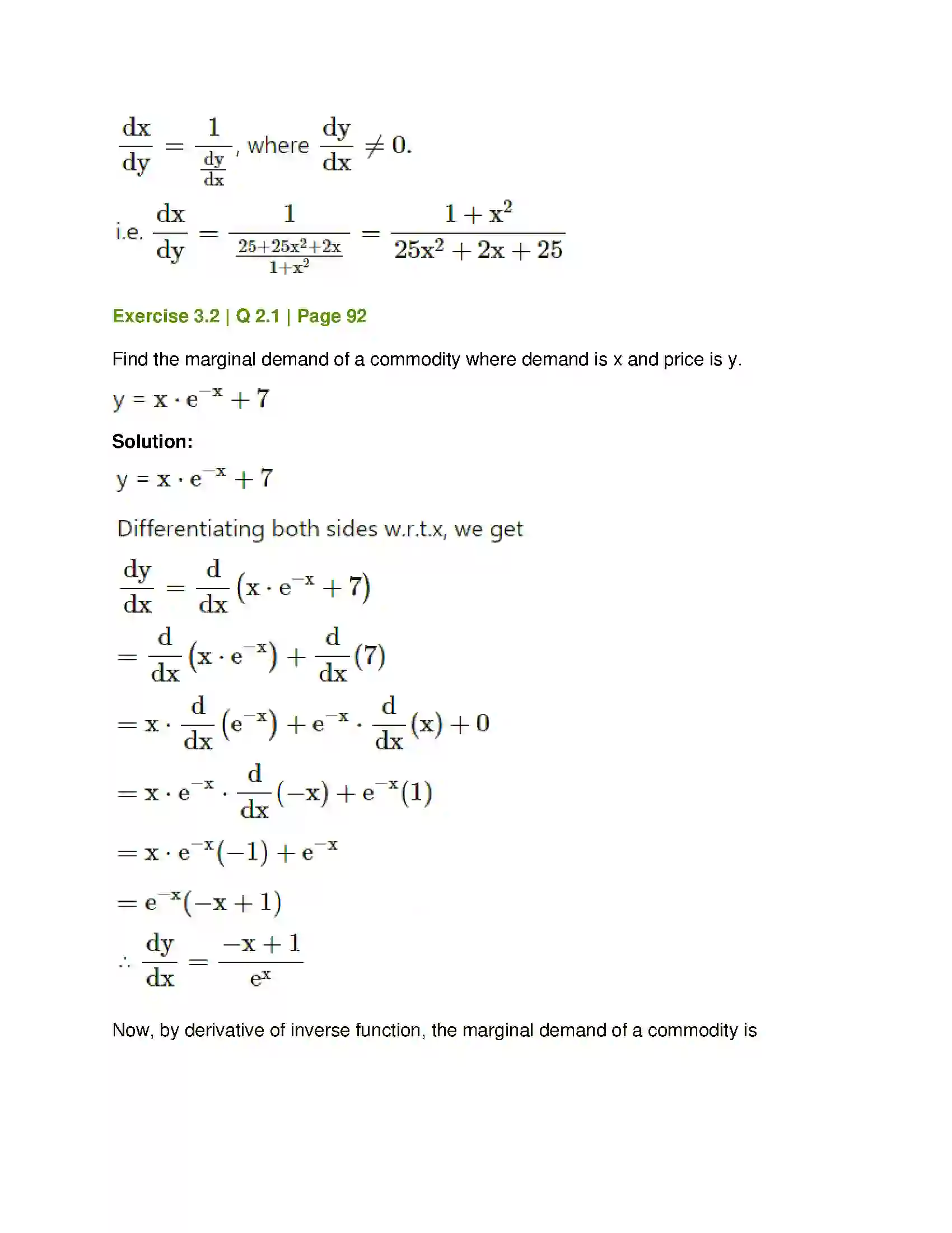 Maharashtra Board Class 12th Mathematics & Statistics-1 (Commerce) Differentiation Solution 9