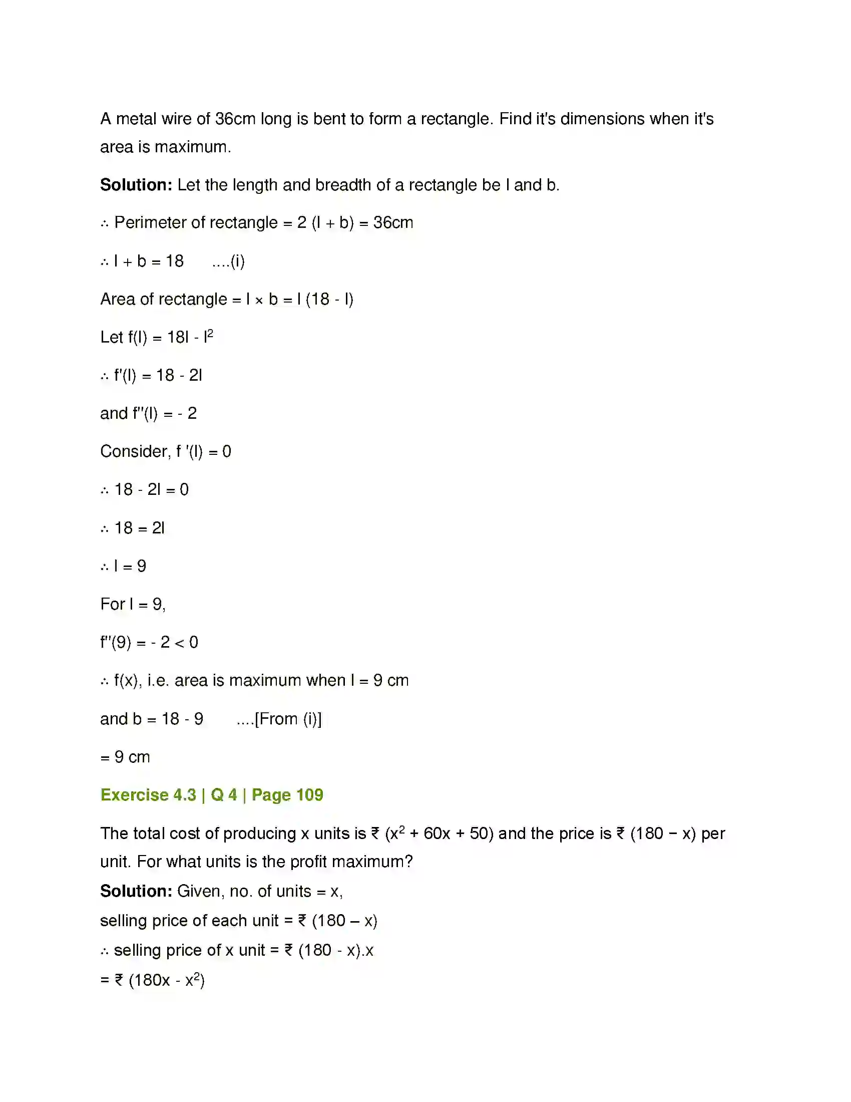 Maharashtra Board Class 12th Mathematics & Statistics-1 (Commerce) Applications of Derivatives Solution 17