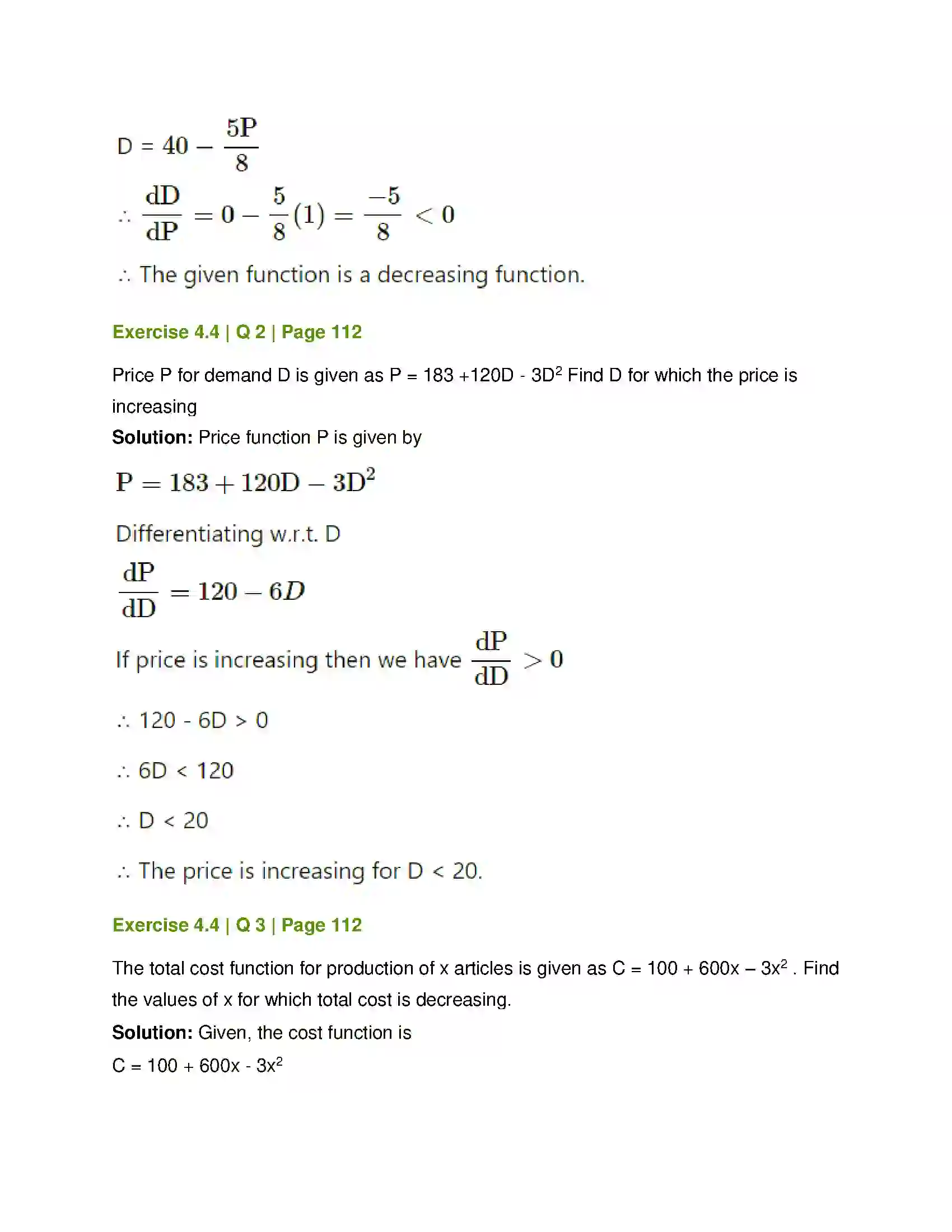 Maharashtra Board Class 12th Mathematics & Statistics-1 (Commerce) Applications of Derivatives Solution 19