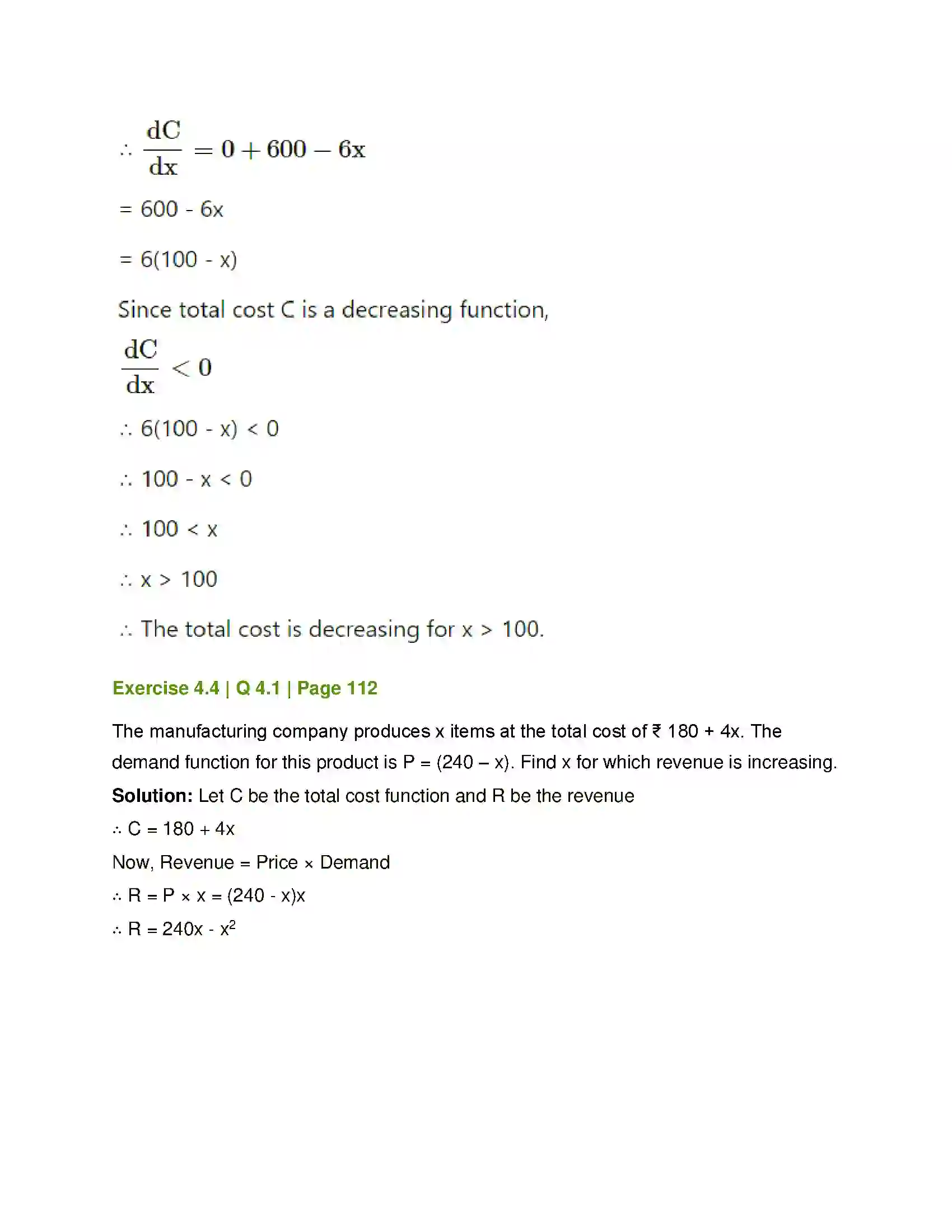 Maharashtra Board Class 12th Mathematics & Statistics-1 (Commerce) Applications of Derivatives Solution 20