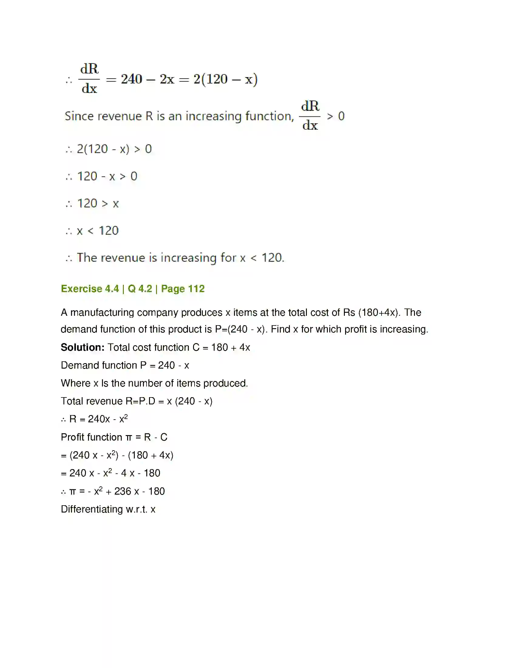 Maharashtra Board Class 12th Mathematics & Statistics-1 (Commerce) Applications of Derivatives Solution 21