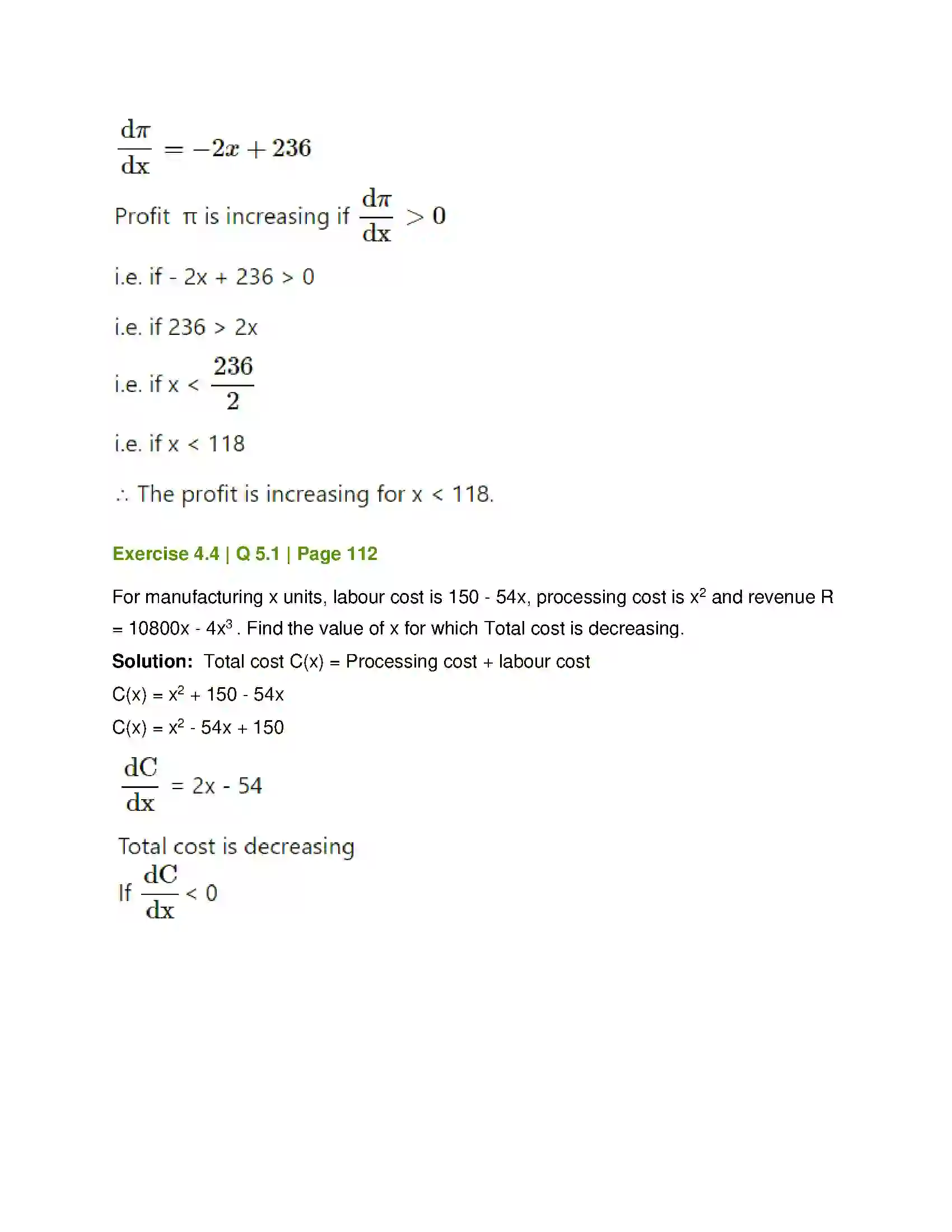 Maharashtra Board Class 12th Mathematics & Statistics-1 (Commerce) Applications of Derivatives Solution 22
