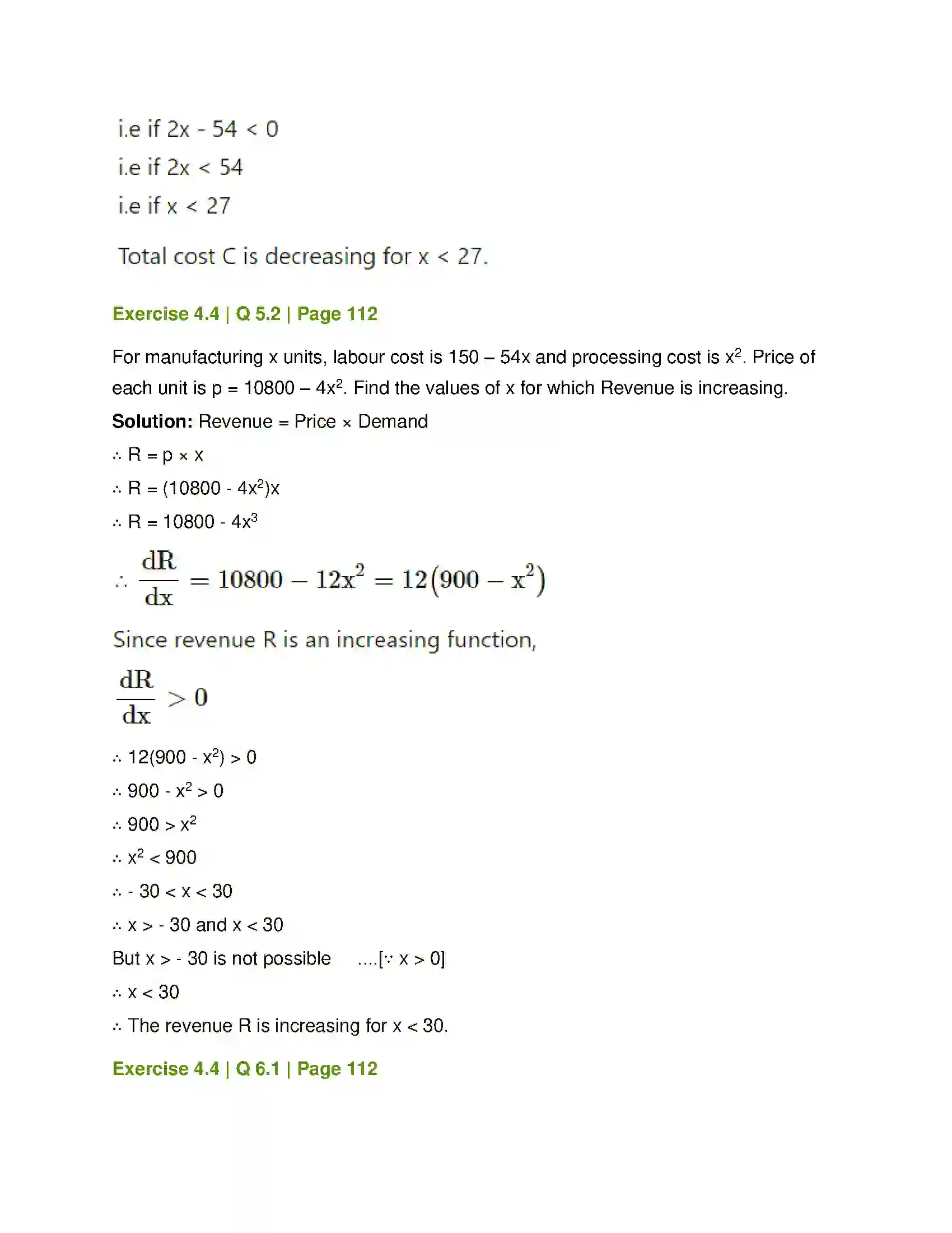 Maharashtra Board Class 12th Mathematics & Statistics-1 (Commerce) Applications of Derivatives Solution 23