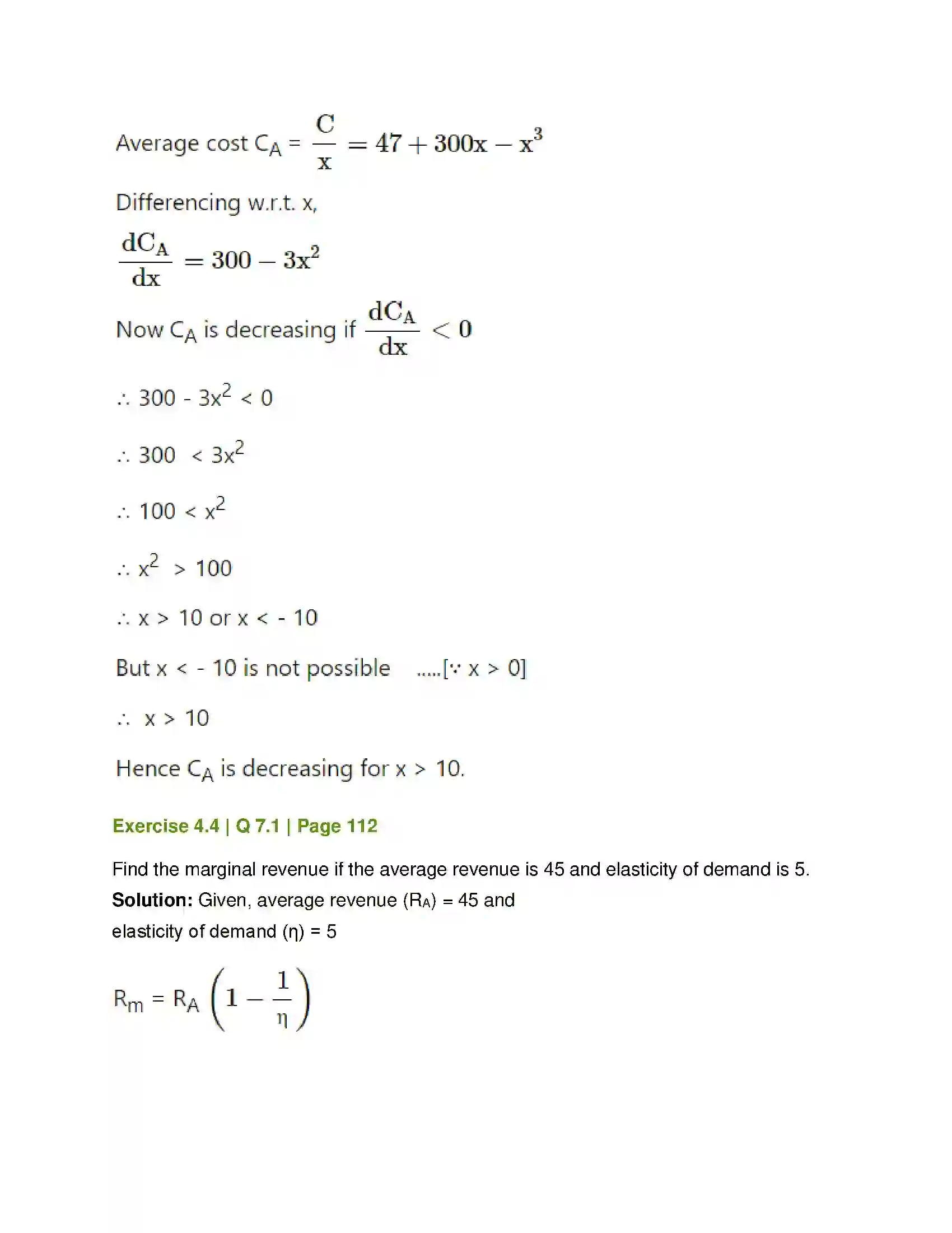 Maharashtra Board Class 12th Mathematics & Statistics-1 (Commerce) Applications of Derivatives Solution 25