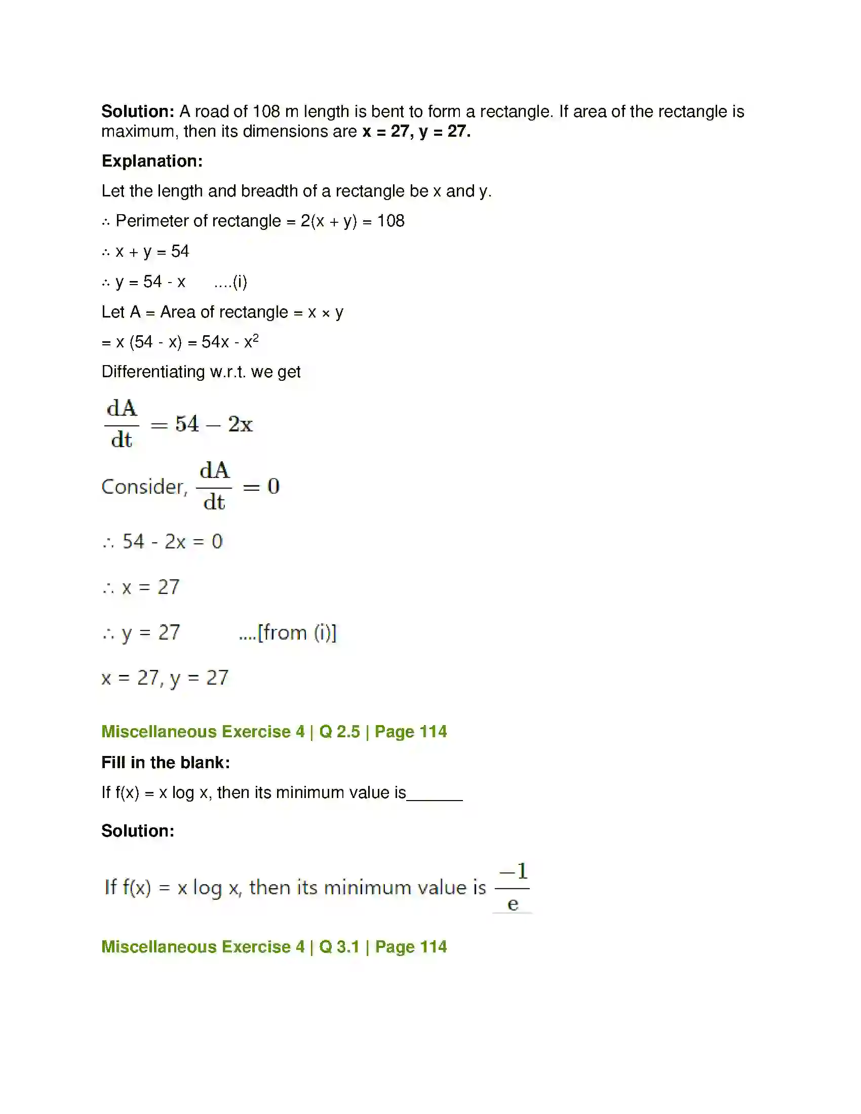 Maharashtra Board Class 12th Mathematics & Statistics-1 (Commerce) Applications of Derivatives Solution 41