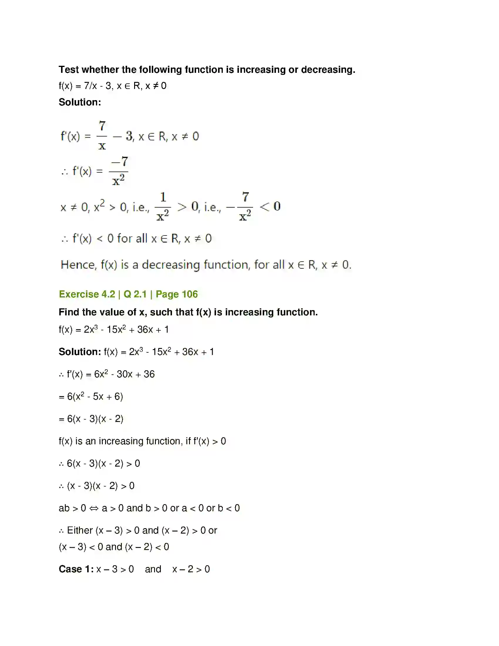 Maharashtra Board Class 12th Mathematics & Statistics-1 (Commerce) Applications of Derivatives Solution 9