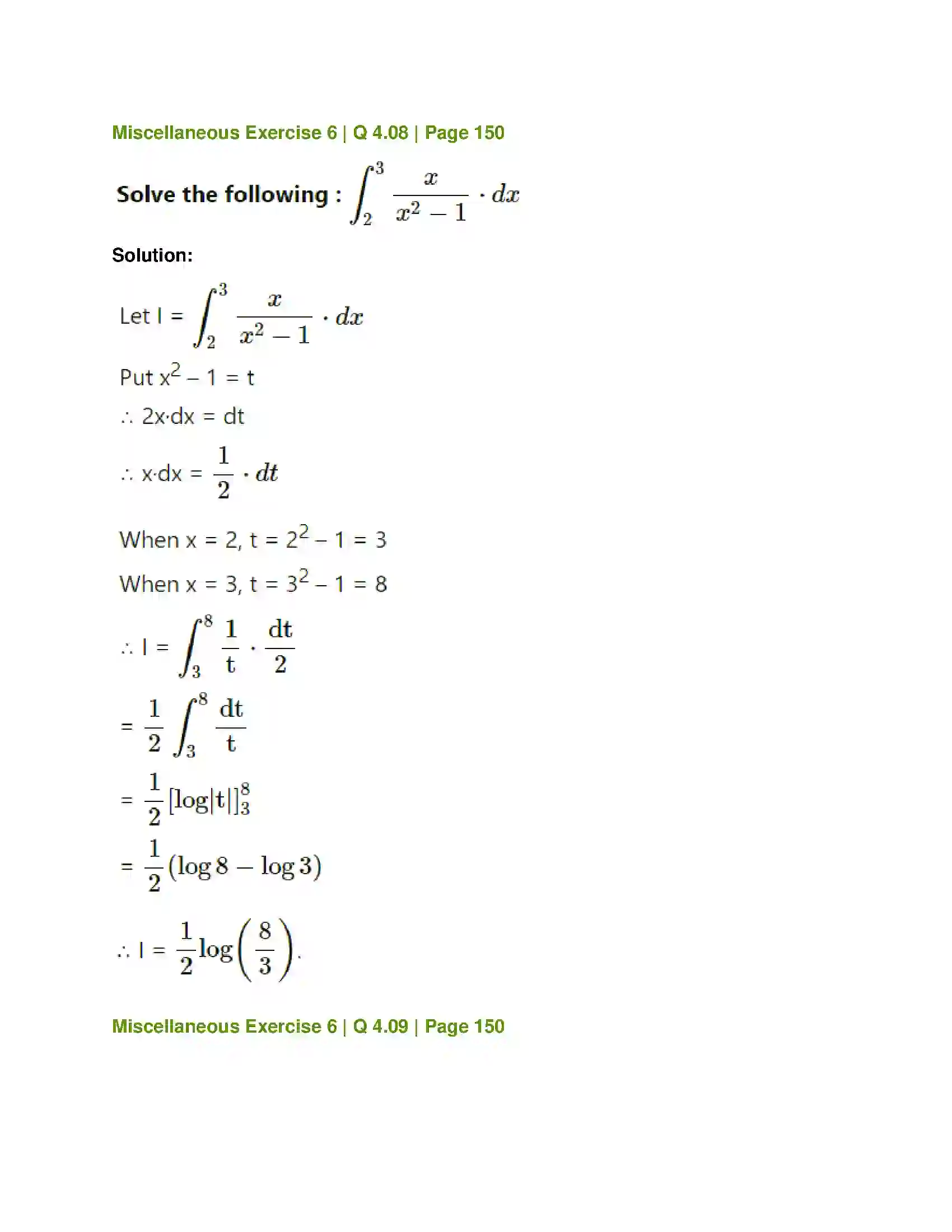 Maharashtra Board Class 12th Mathematics & Statistics-1 (Commerce) Definite Integration Solution 40
