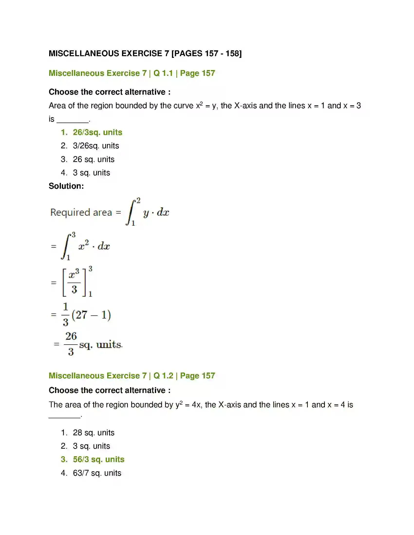 Maharashtra Board Class 12th Mathematics & Statistics-1 (Commerce) Applications of Definite Integration Solution 11