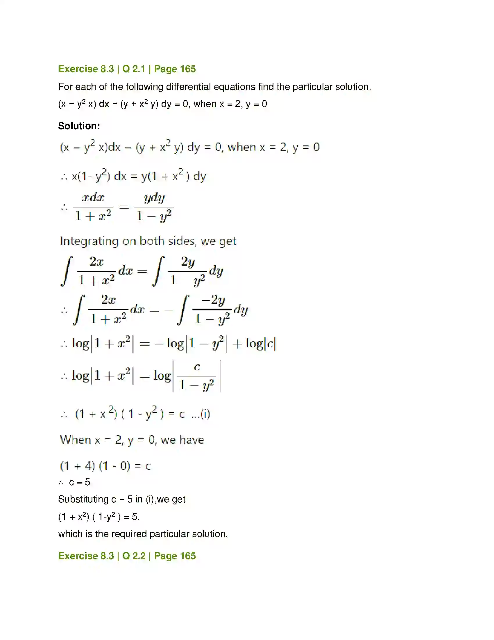 Maharashtra Board Class 12th Mathematics & Statistics-1 (Commerce) Differential Equation and Applications Solution 19
