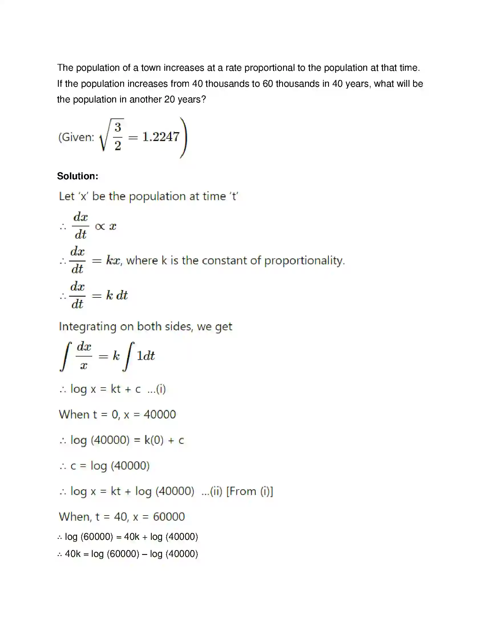 Maharashtra Board Class 12th Mathematics & Statistics-1 (Commerce) Differential Equation and Applications Solution 45
