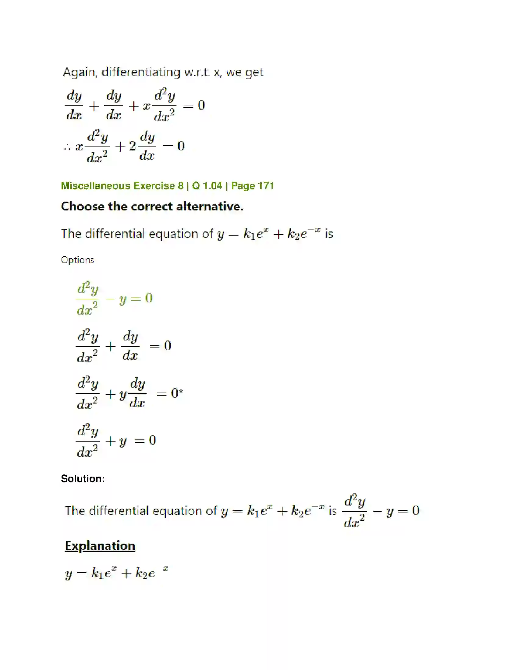 Maharashtra Board Class 12th Mathematics & Statistics-1 (Commerce) Differential Equation and Applications Solution 54
