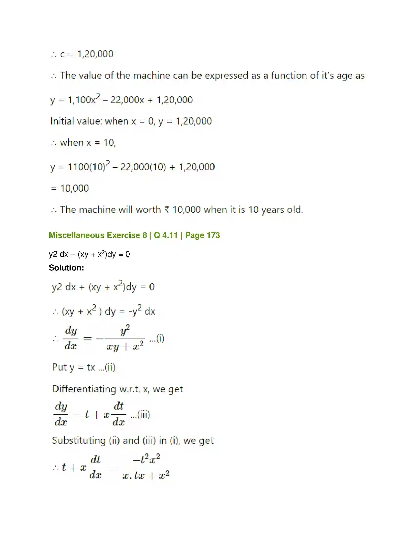 Maharashtra Board Class 12th Mathematics & Statistics-1 (Commerce) Differential Equation and Applications Solution 78
