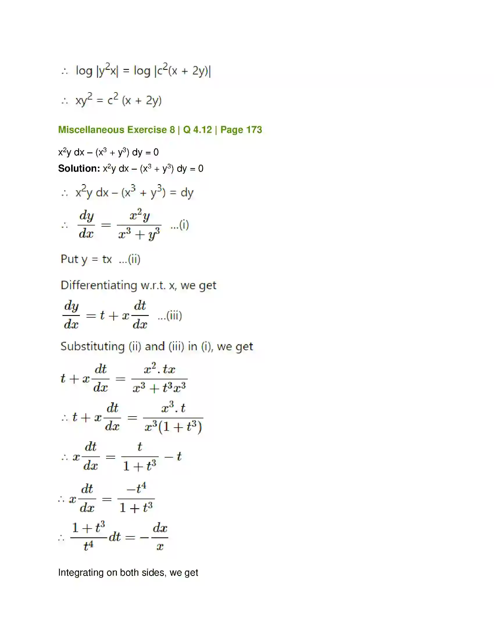 Maharashtra Board Class 12th Mathematics & Statistics-1 (Commerce) Differential Equation and Applications Solution 80