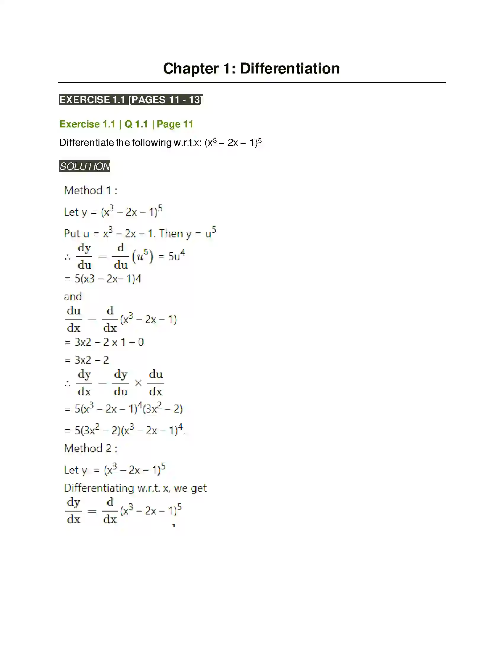 Maharashtra Board Class 12th Mathematics & Statistics-2 (Arts & Science) Differentiation Solution 1