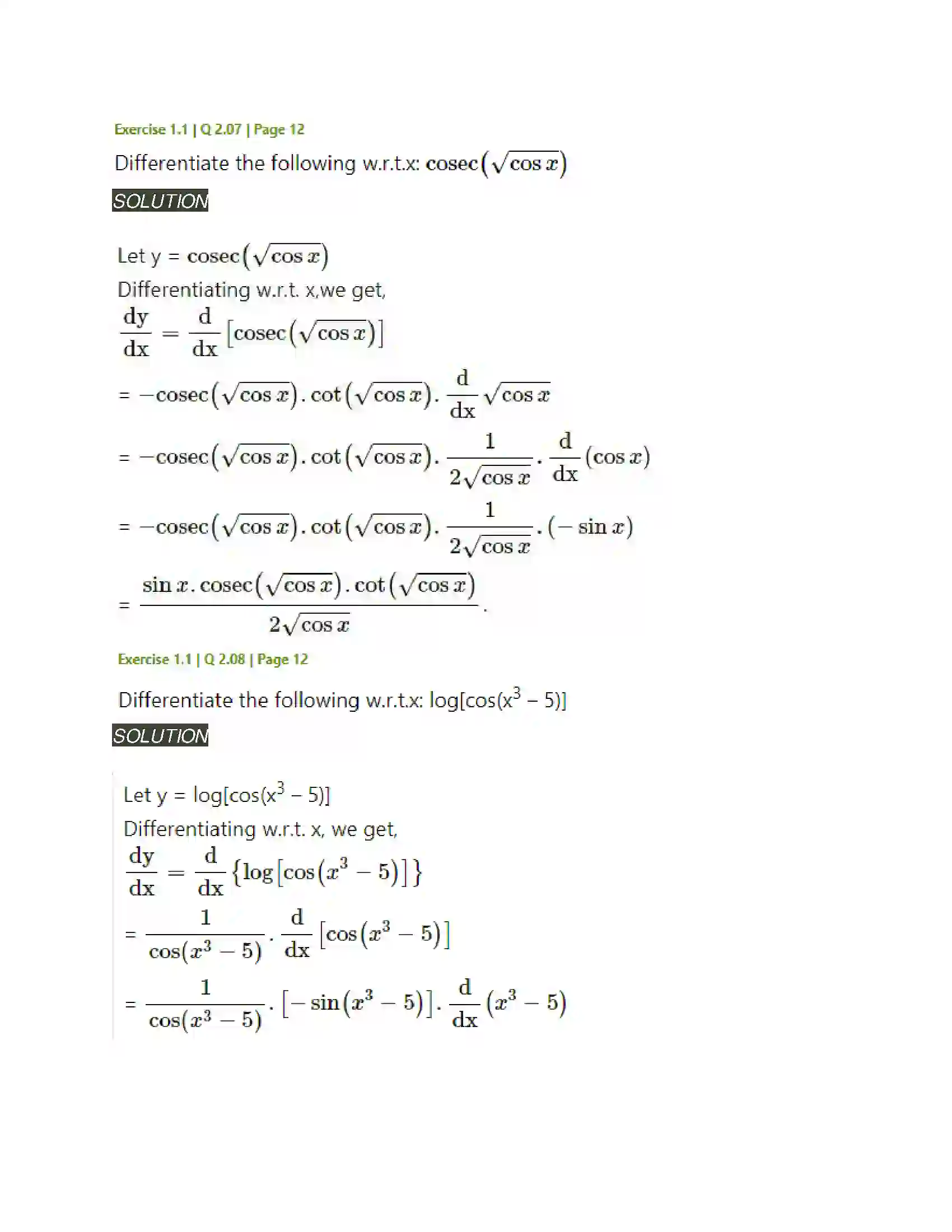 Maharashtra Board Class 12th Mathematics & Statistics-2 (Arts & Science) Differentiation Solution 10