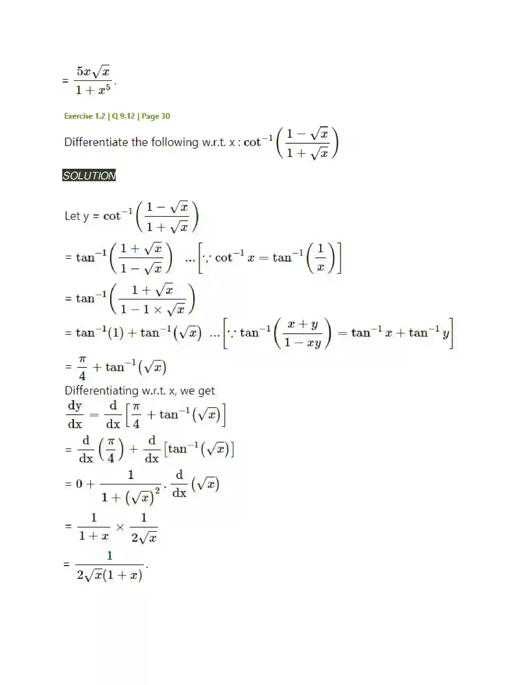 Maharashtra Board Class 12th Mathematics & Statistics-2 (Arts & Science) Differentiation Solution 107