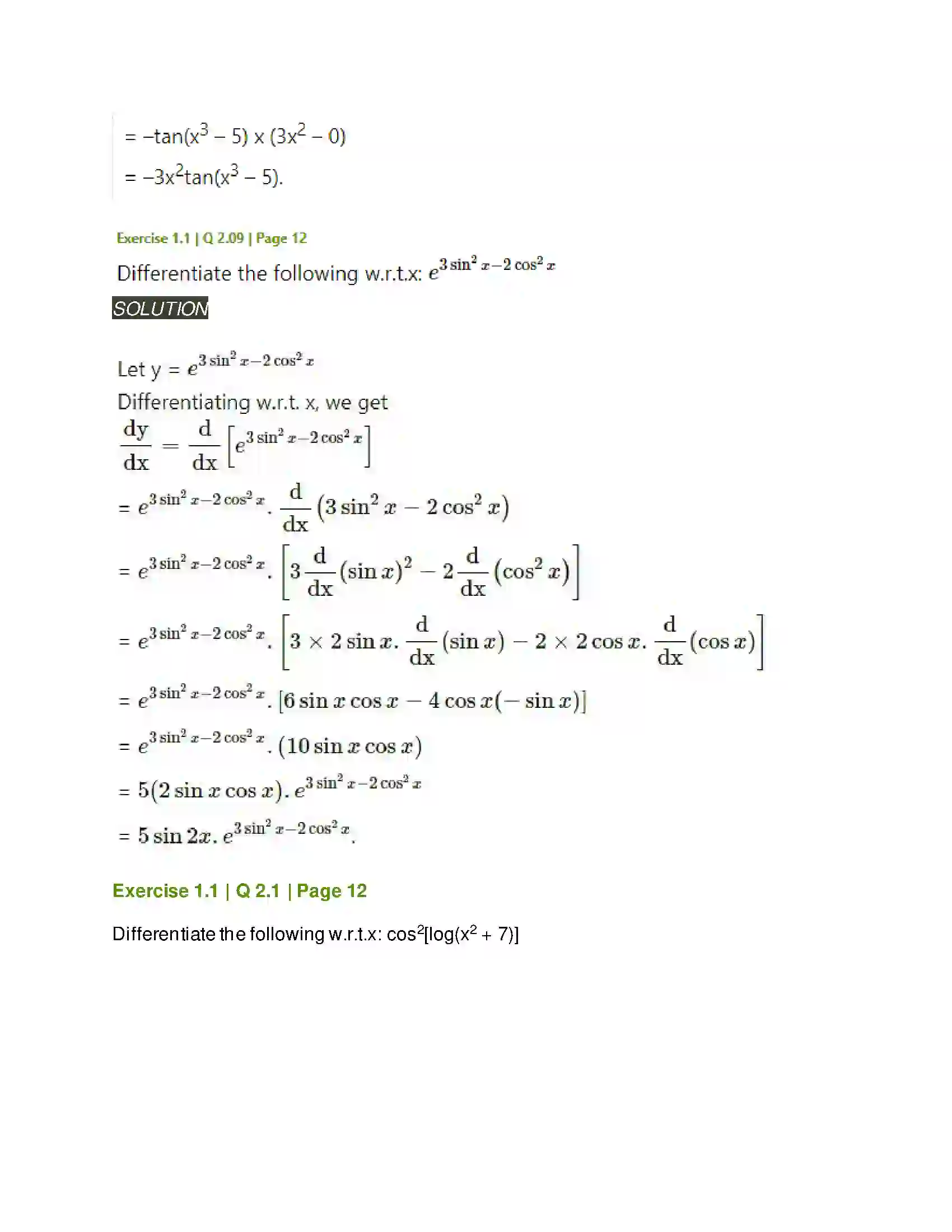 Maharashtra Board Class 12th Mathematics & Statistics-2 (Arts & Science) Differentiation Solution 11