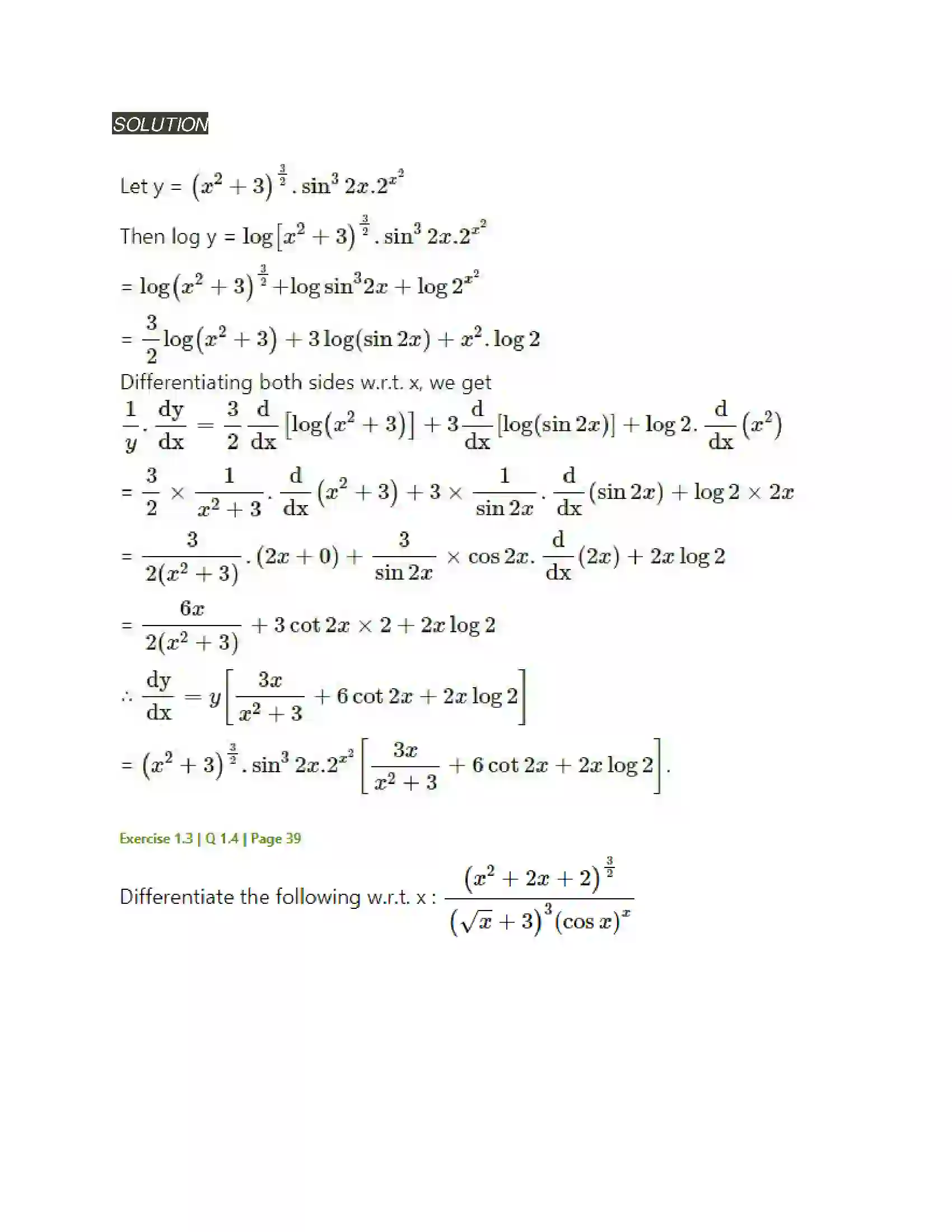 Maharashtra Board Class 12th Mathematics & Statistics-2 (Arts & Science) Differentiation Solution 118