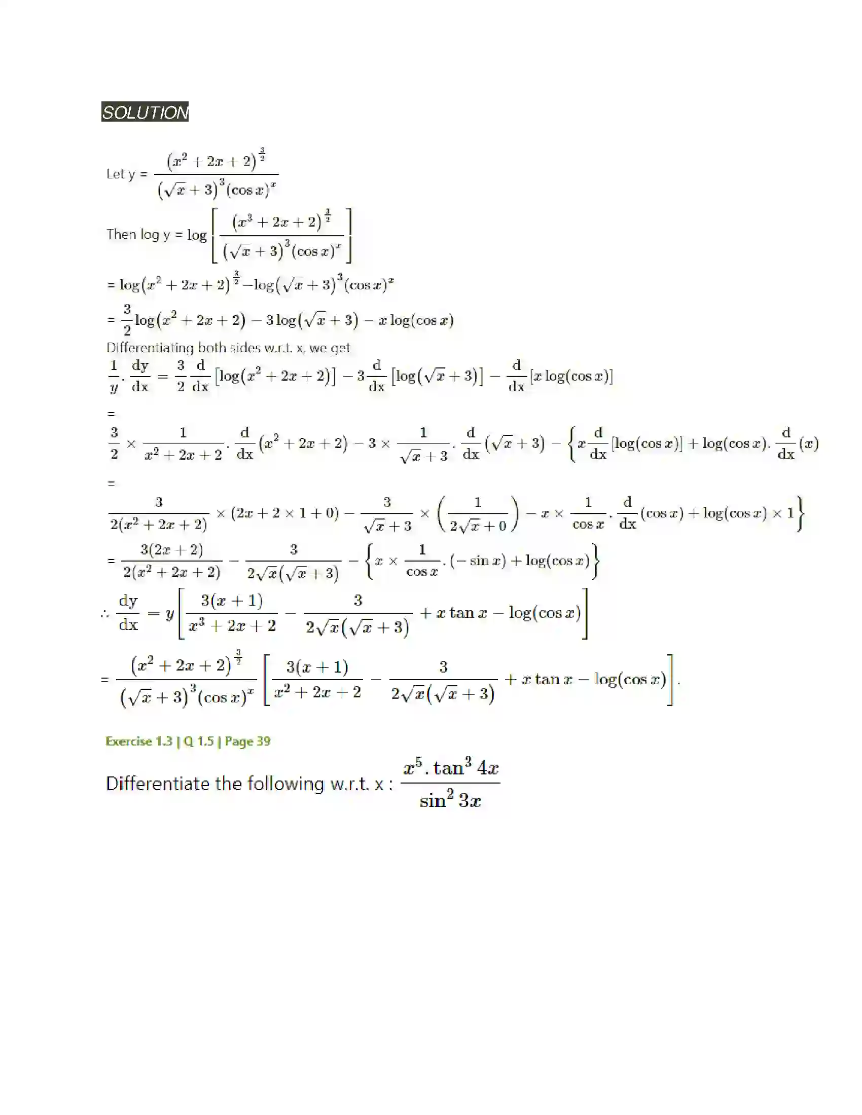 Maharashtra Board Class 12th Mathematics & Statistics-2 (Arts & Science) Differentiation Solution 119