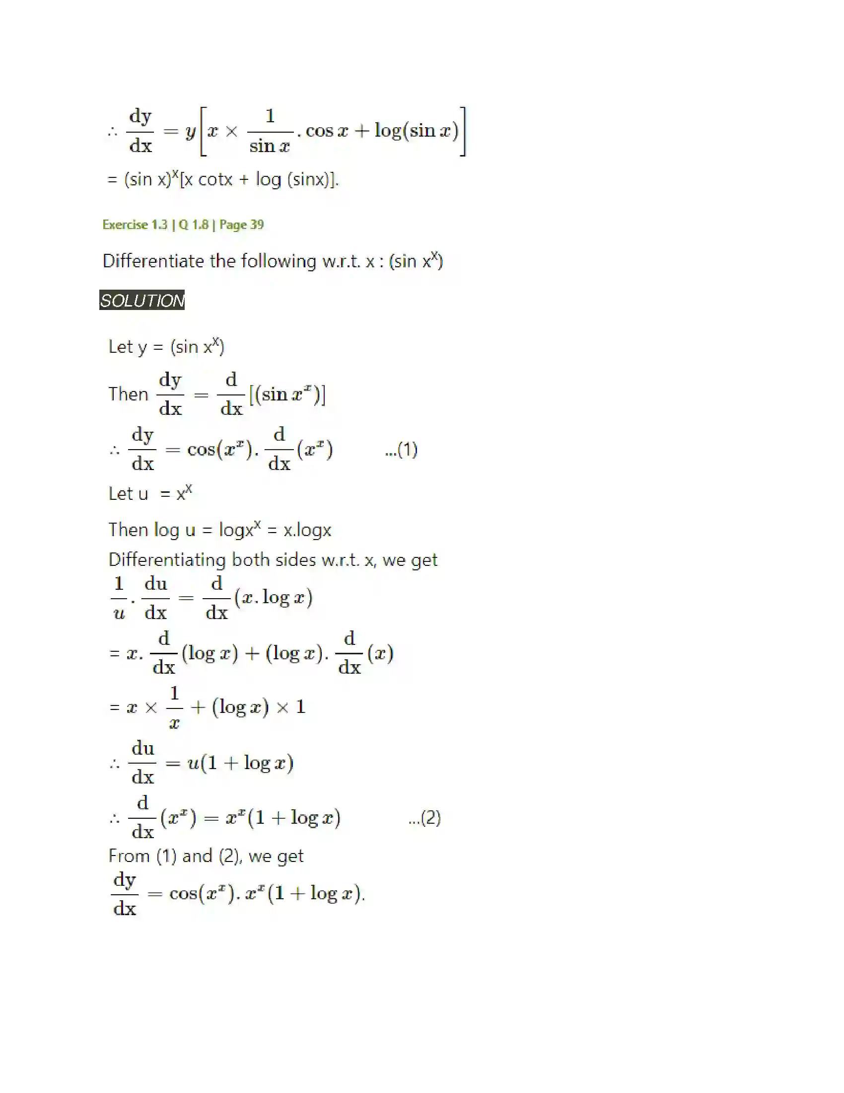 Maharashtra Board Class 12th Mathematics & Statistics-2 (Arts & Science) Differentiation Solution 122