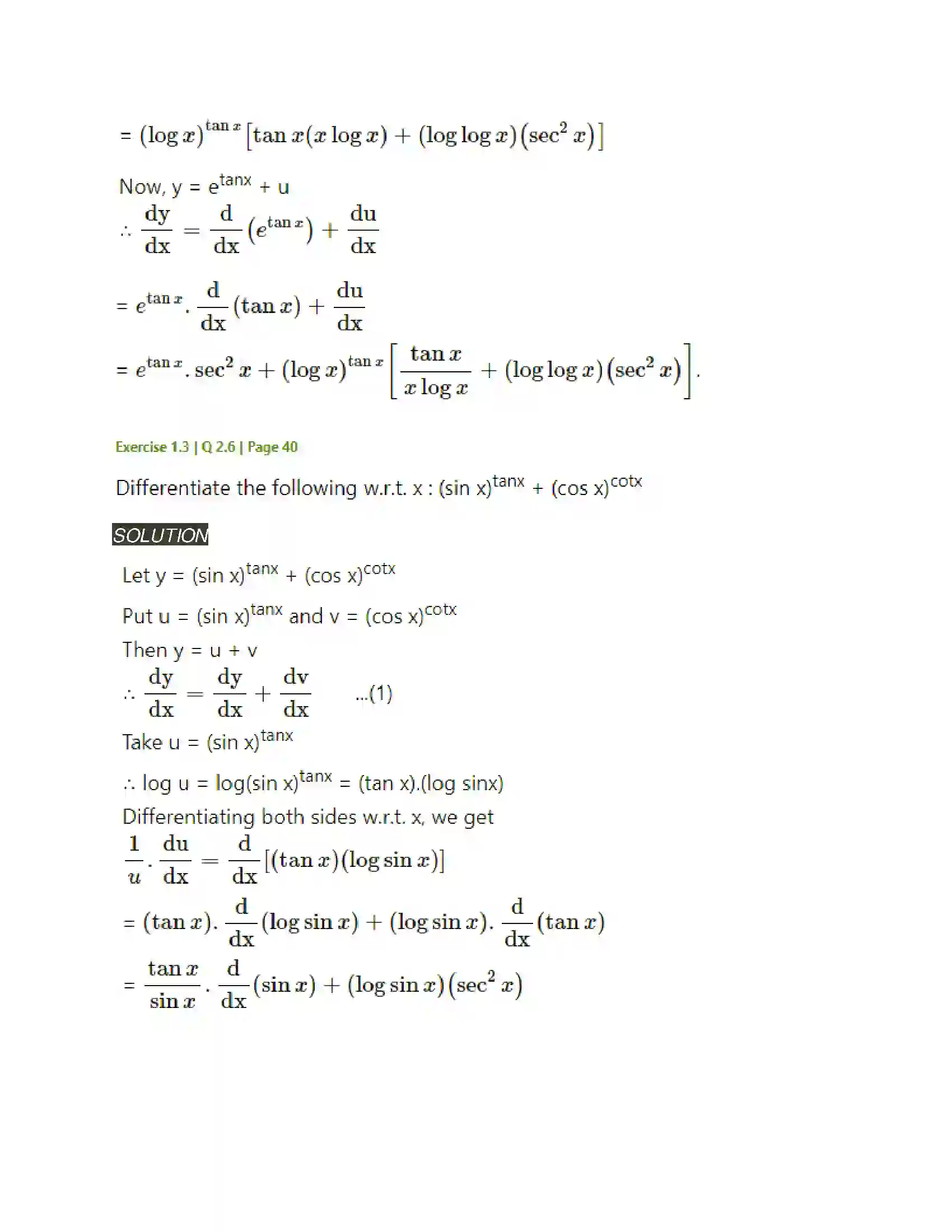 Maharashtra Board Class 12th Mathematics & Statistics-2 (Arts & Science) Differentiation Solution 129
