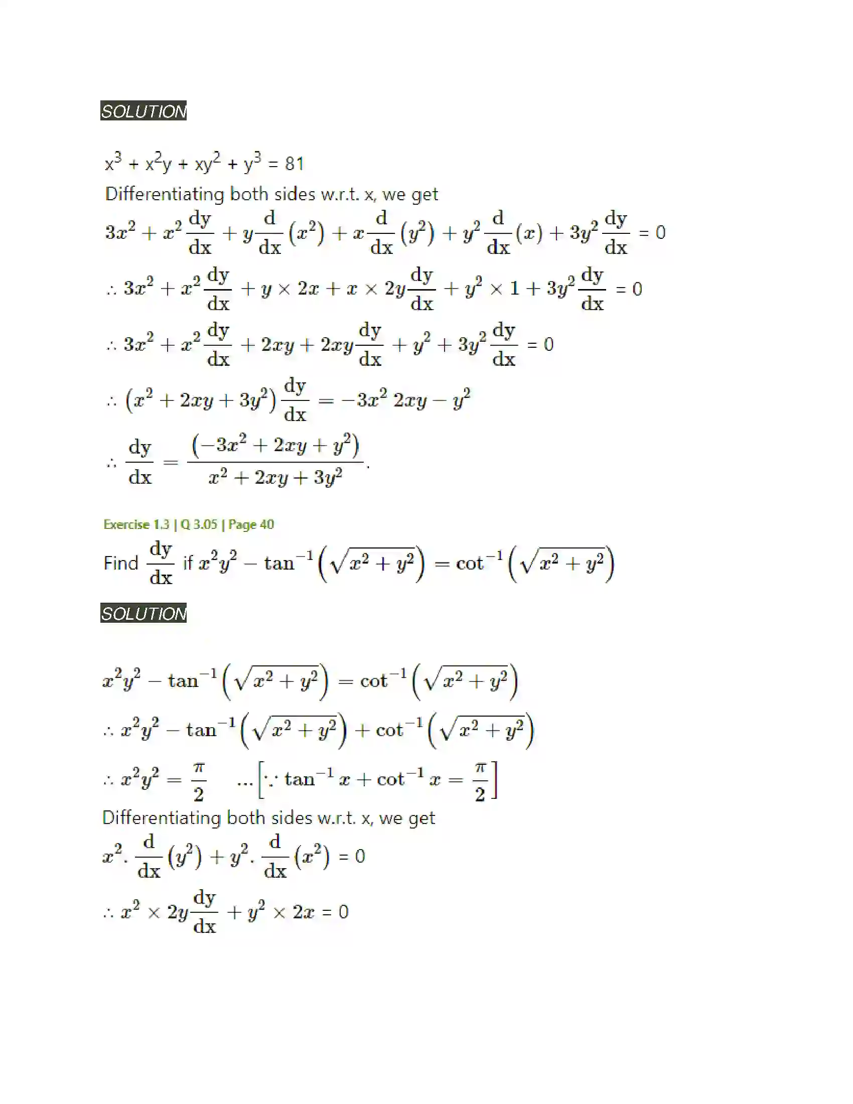 Maharashtra Board Class 12th Mathematics & Statistics-2 (Arts & Science) Differentiation Solution 136