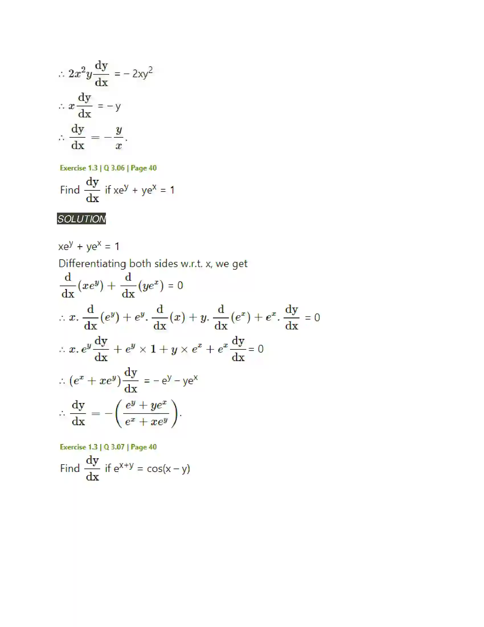 Maharashtra Board Class 12th Mathematics & Statistics-2 (Arts & Science) Differentiation Solution 137