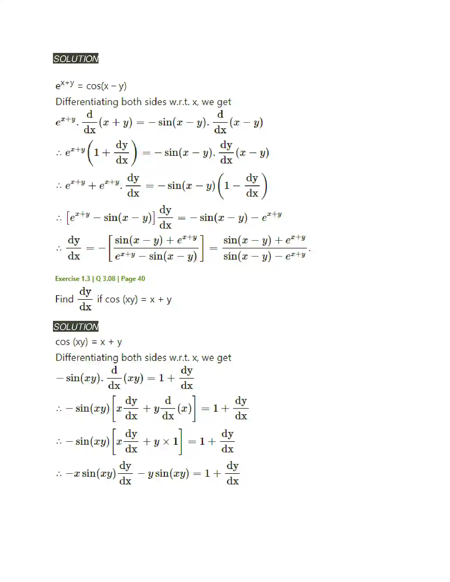 Maharashtra Board Class 12th Mathematics & Statistics-2 (Arts & Science) Differentiation Solution 138