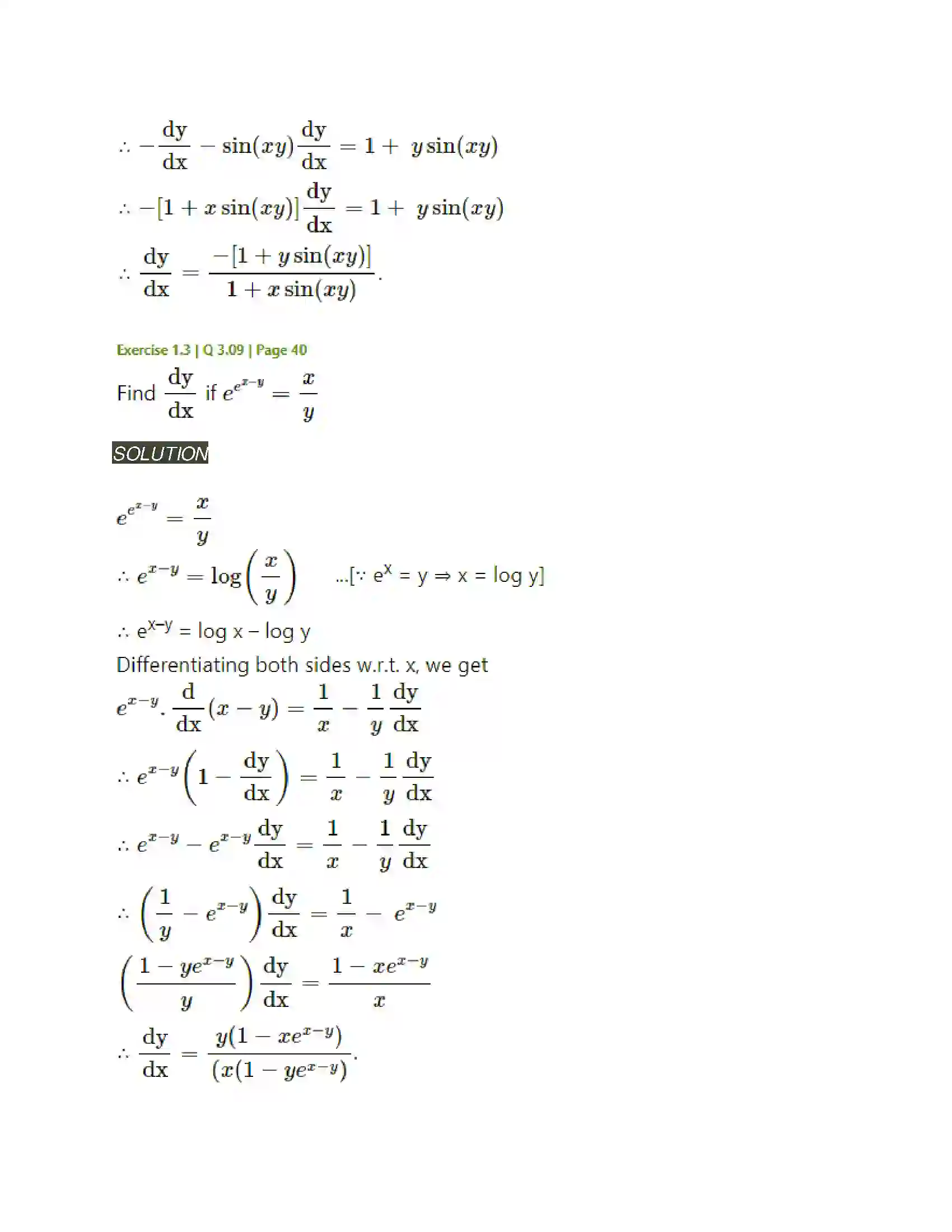 Maharashtra Board Class 12th Mathematics & Statistics-2 (Arts & Science) Differentiation Solution 139