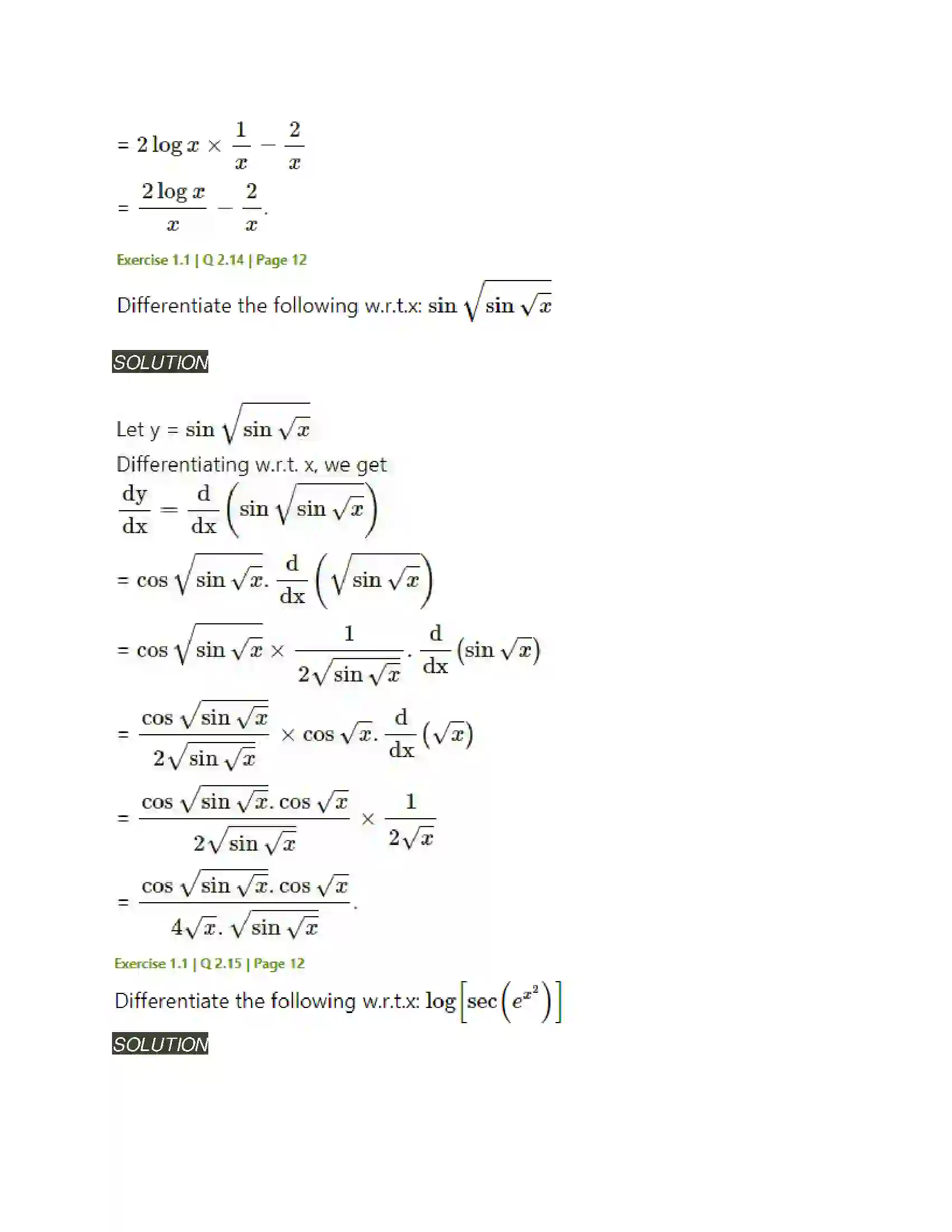 Maharashtra Board Class 12th Mathematics & Statistics-2 (Arts & Science) Differentiation Solution 14