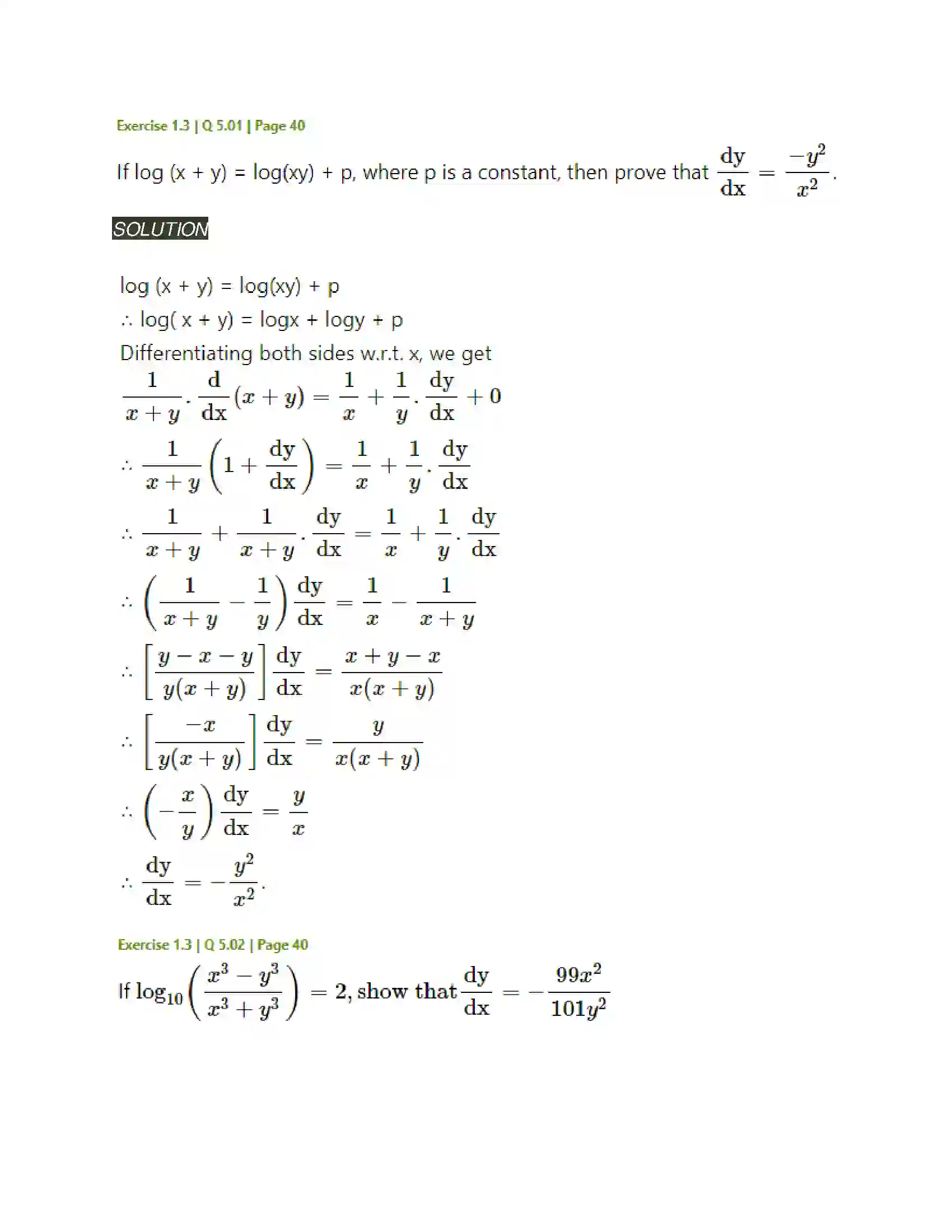 Maharashtra Board Class 12th Mathematics & Statistics-2 (Arts & Science) Differentiation Solution 149