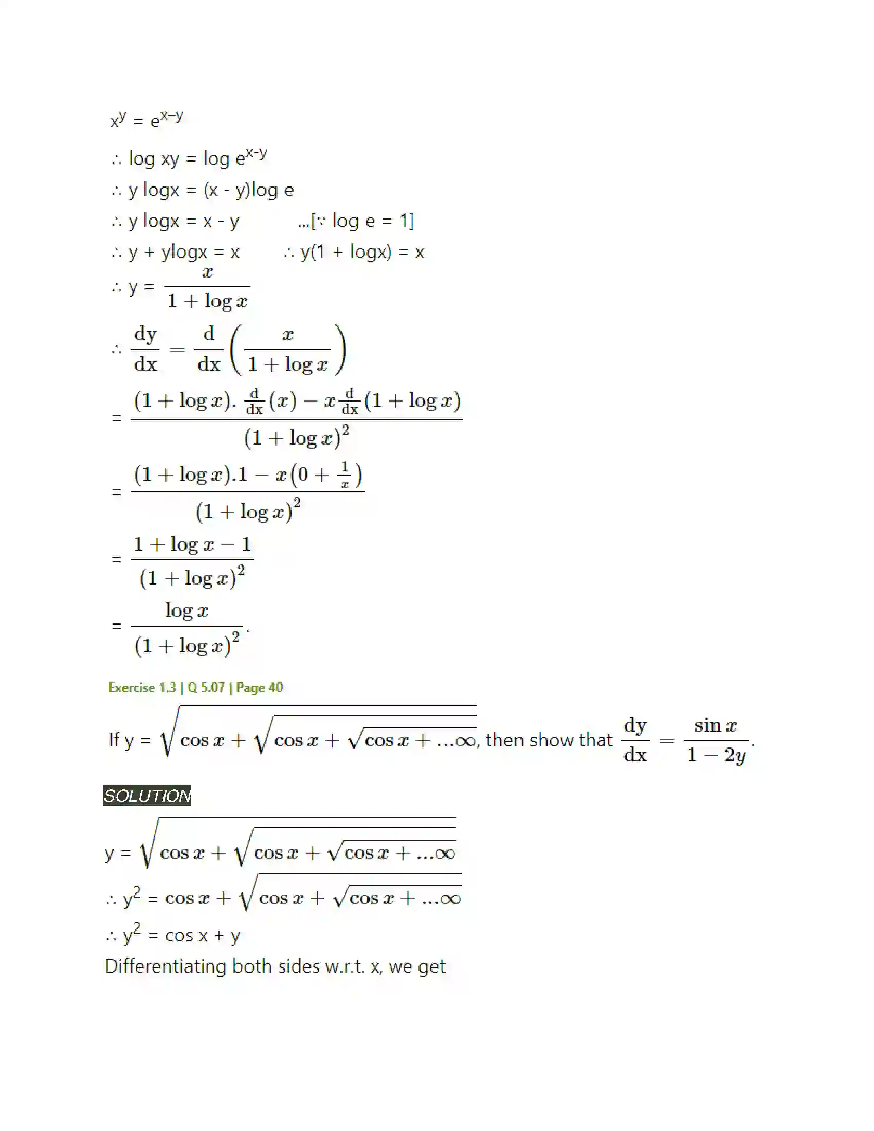 Maharashtra Board Class 12th Mathematics & Statistics-2 (Arts & Science) Differentiation Solution 153