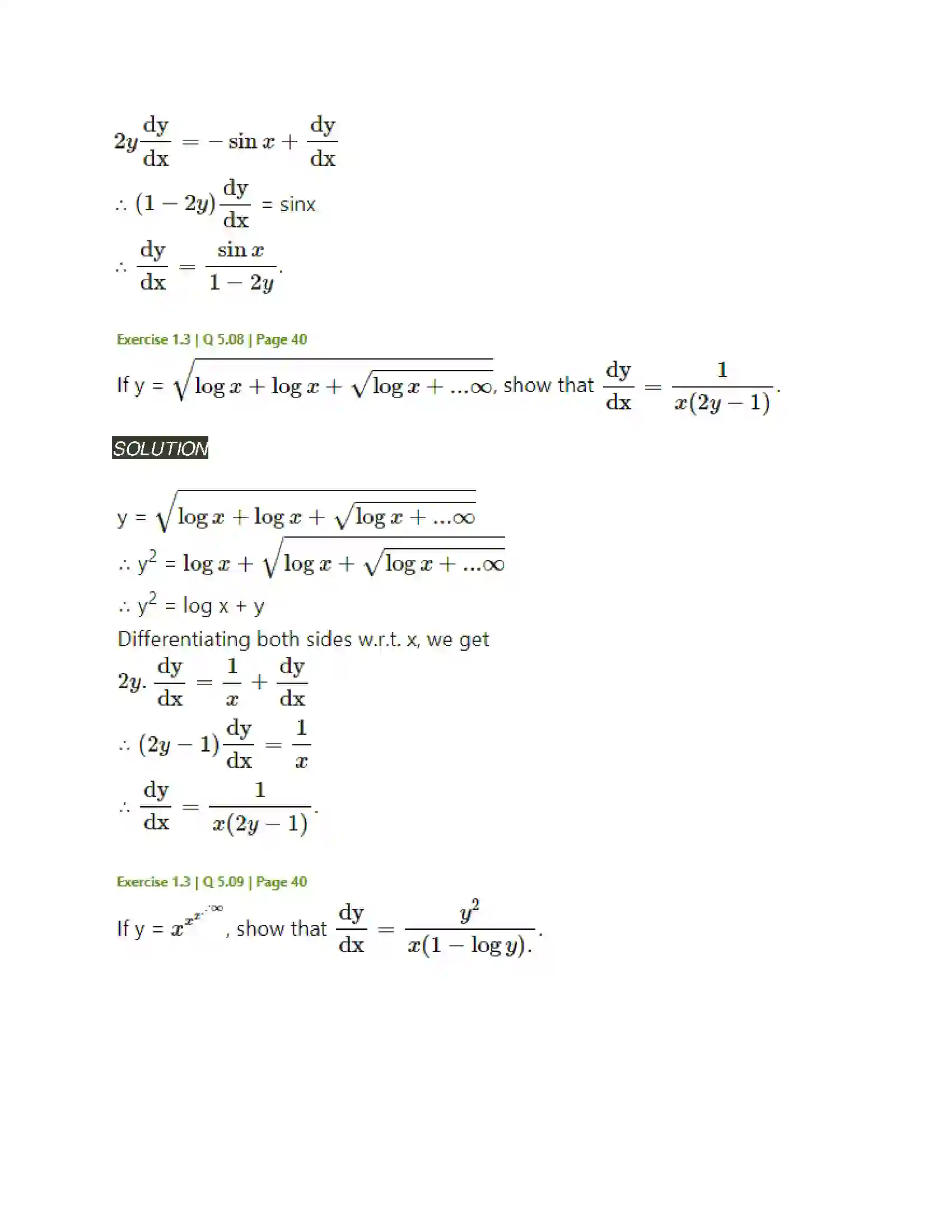 Maharashtra Board Class 12th Mathematics & Statistics-2 (Arts & Science) Differentiation Solution 154